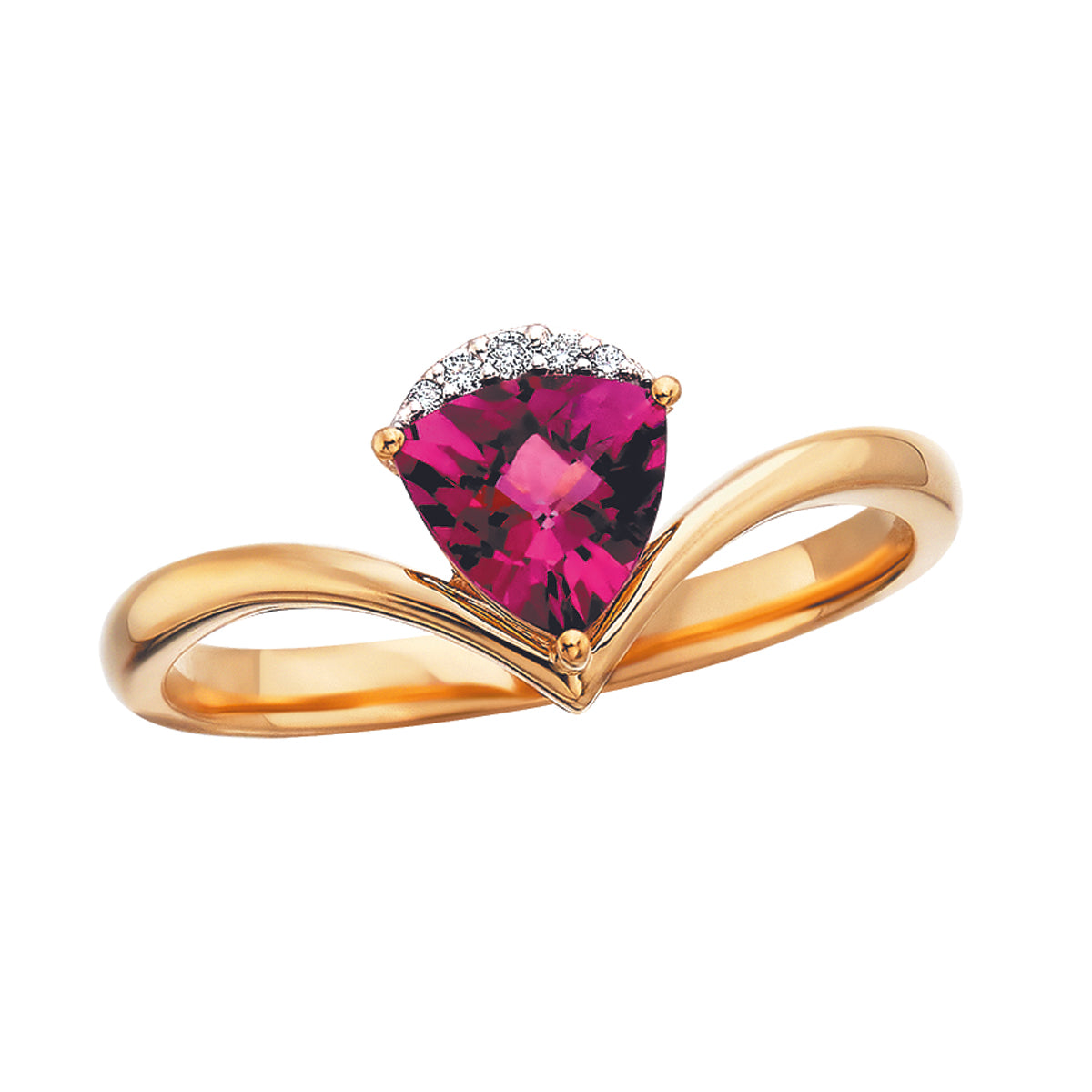 Radiant Rhodolite Garnet and Diamond Trillion Ring
