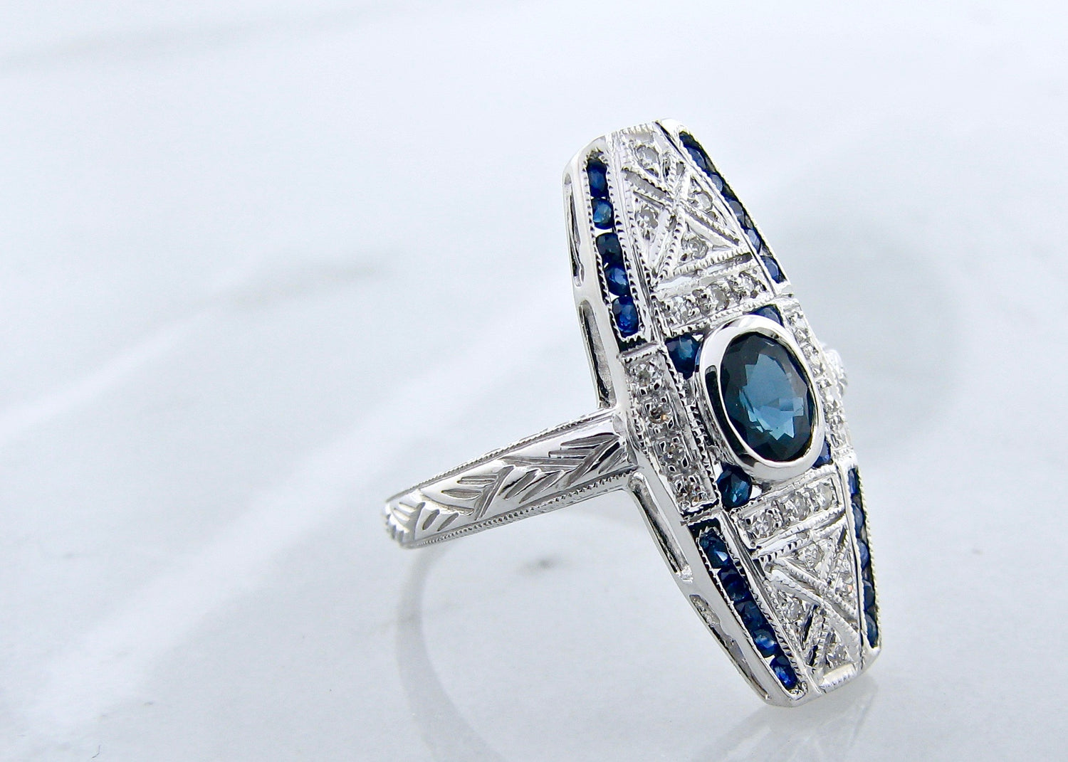 .83ct TW BL Sapphire .09ct TW Diamond 14K White Gold Ring, Darb