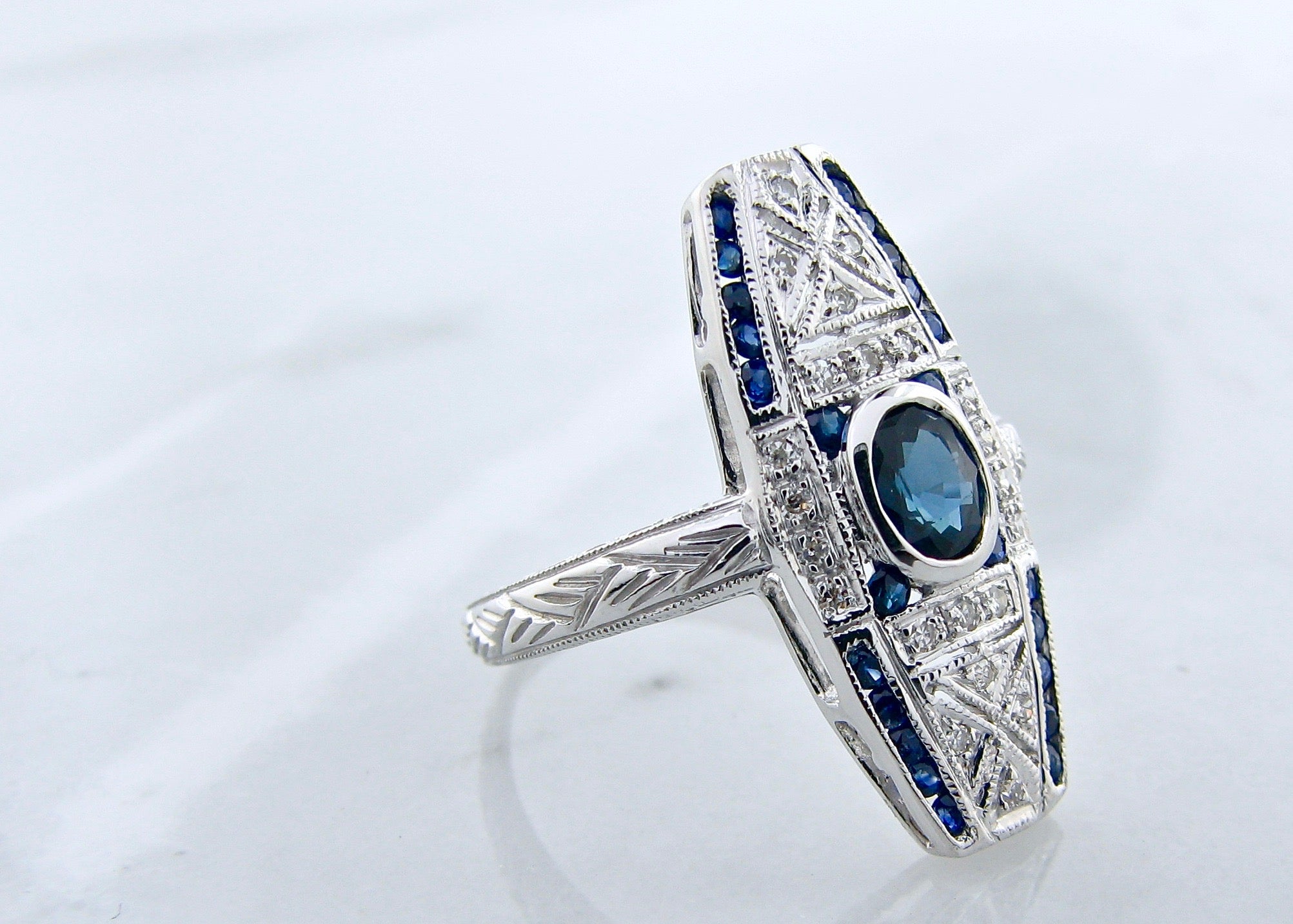 .83ct TW BL Sapphire .09ct TW Diamond 14K White Gold Ring, Darb