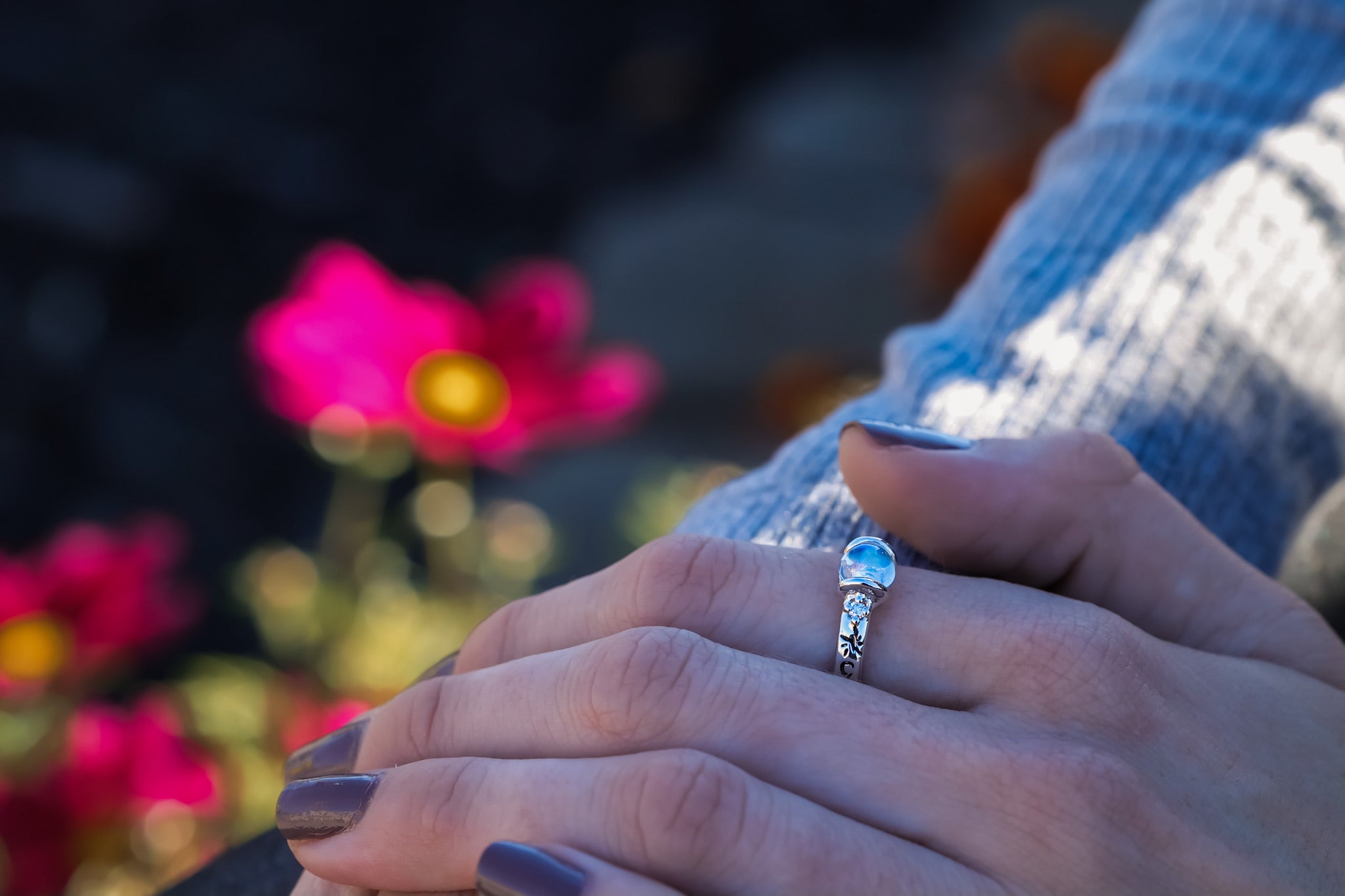 Solar System Blue Moonstone Diamond Band