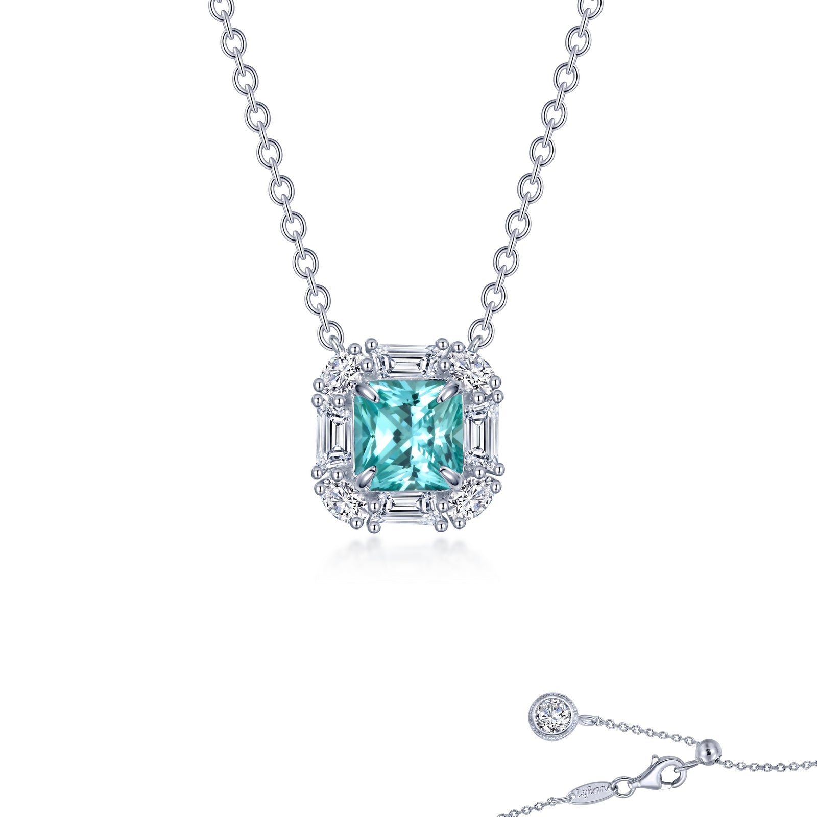Treasured Teal Moments Lab-Grown Sapphire Halo Necklace
