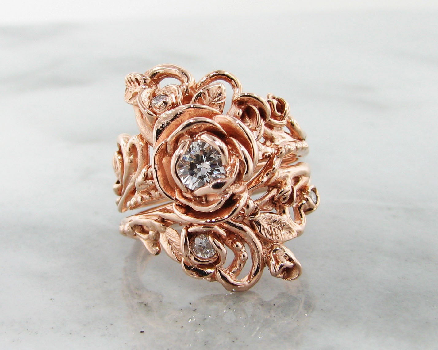 2024 14k Rose Gold and Diamond Jaine K Ring Size 5