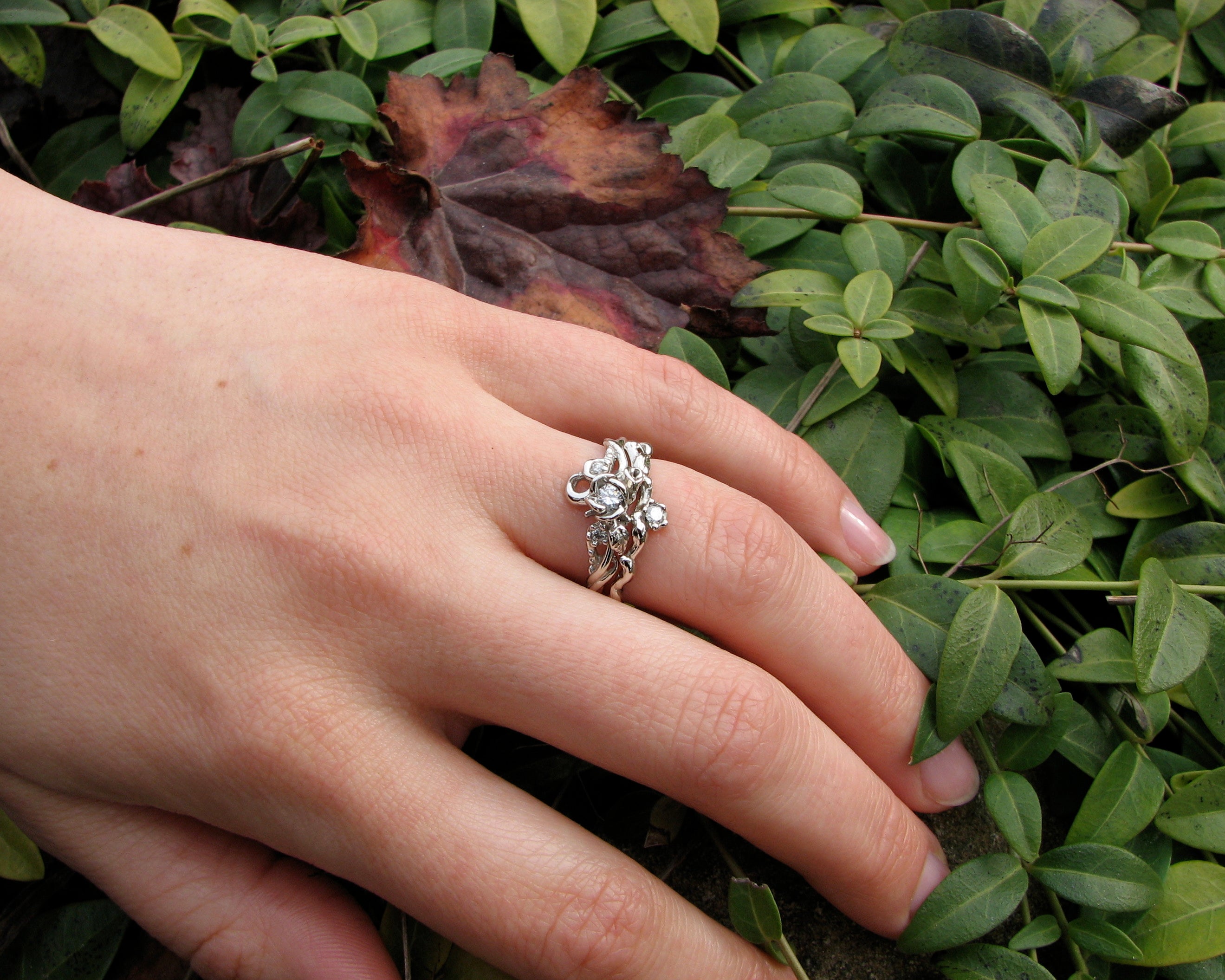 Rose Garden Wedding Set, Rose Gold & Diamond