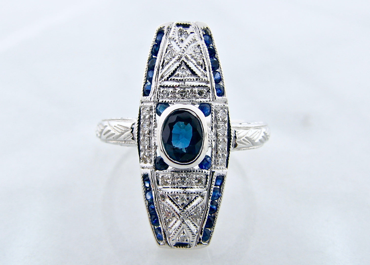 .83ct TW BL Sapphire .09ct TW Diamond 14K White Gold Ring, Darb