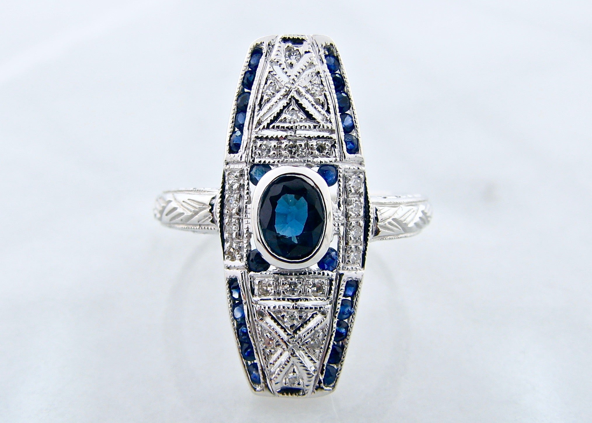 .83ct TW BL Sapphire .09ct TW Diamond 14K White Gold Ring, Darb