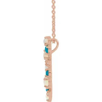 14KR Natural Ethiopian Opal Turquoise & .03 CTW Natural Diamond 16-18" Necklace