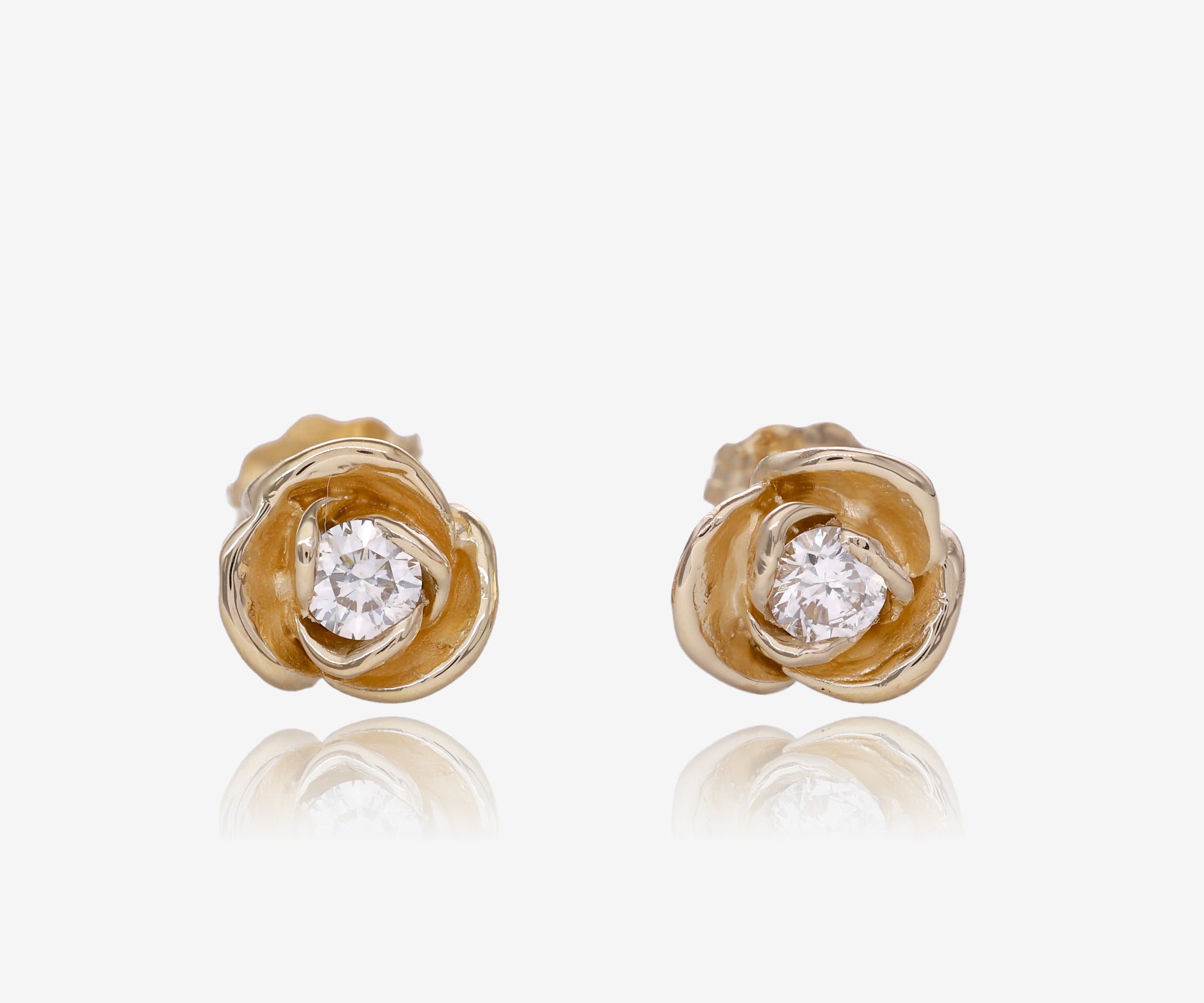 0.24ct TDW Diamond Earring Studs Yellow Gold, Petite Rosebud