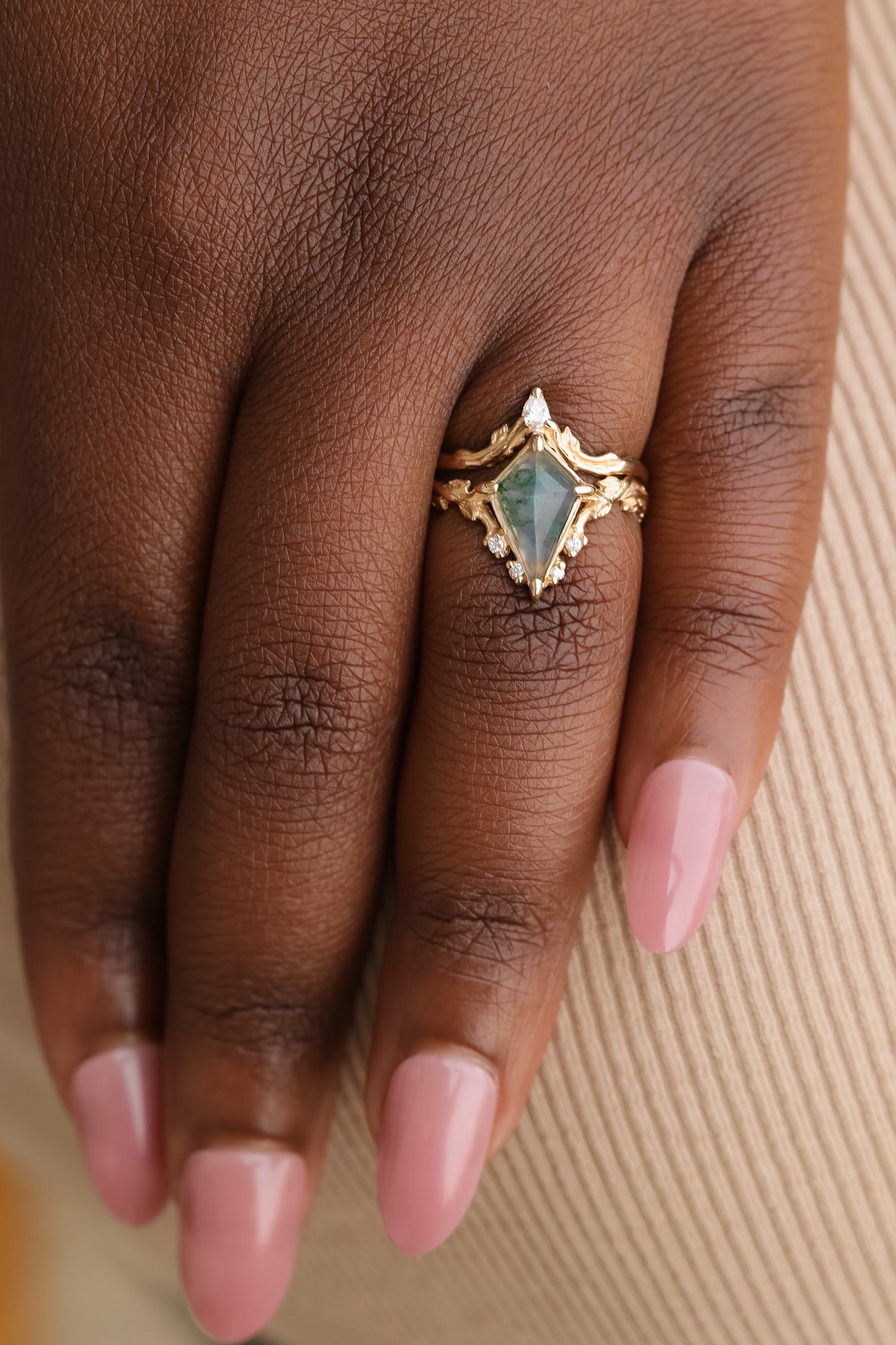 Faerie Crown Moss Agate Gold Wedding Set White Gold