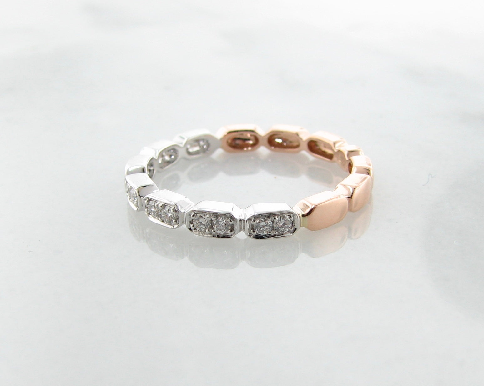 Rose White Gold Two Tone Diamond Stacking Ring, Gondola