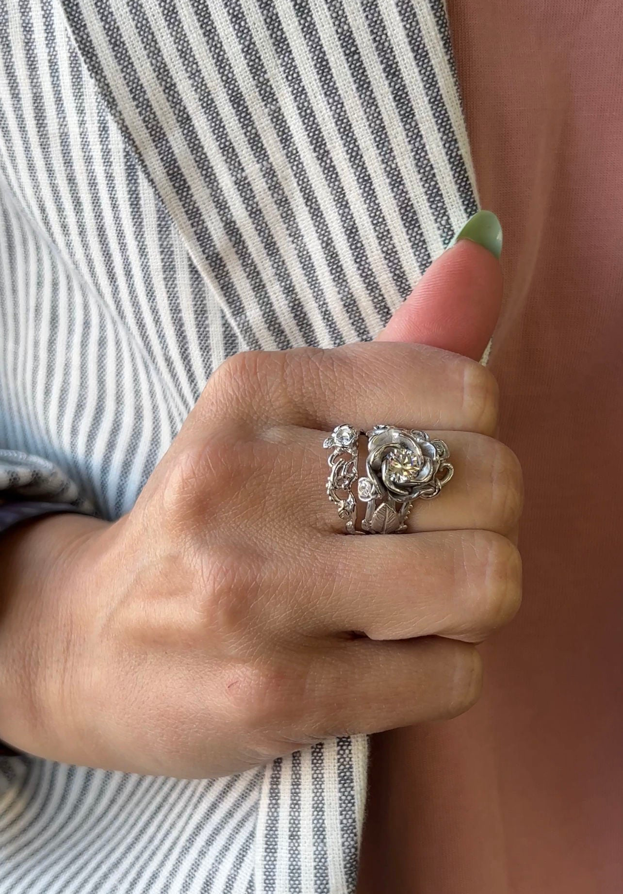 Aria Rose Bouquet Diamond Wedding Ring Set