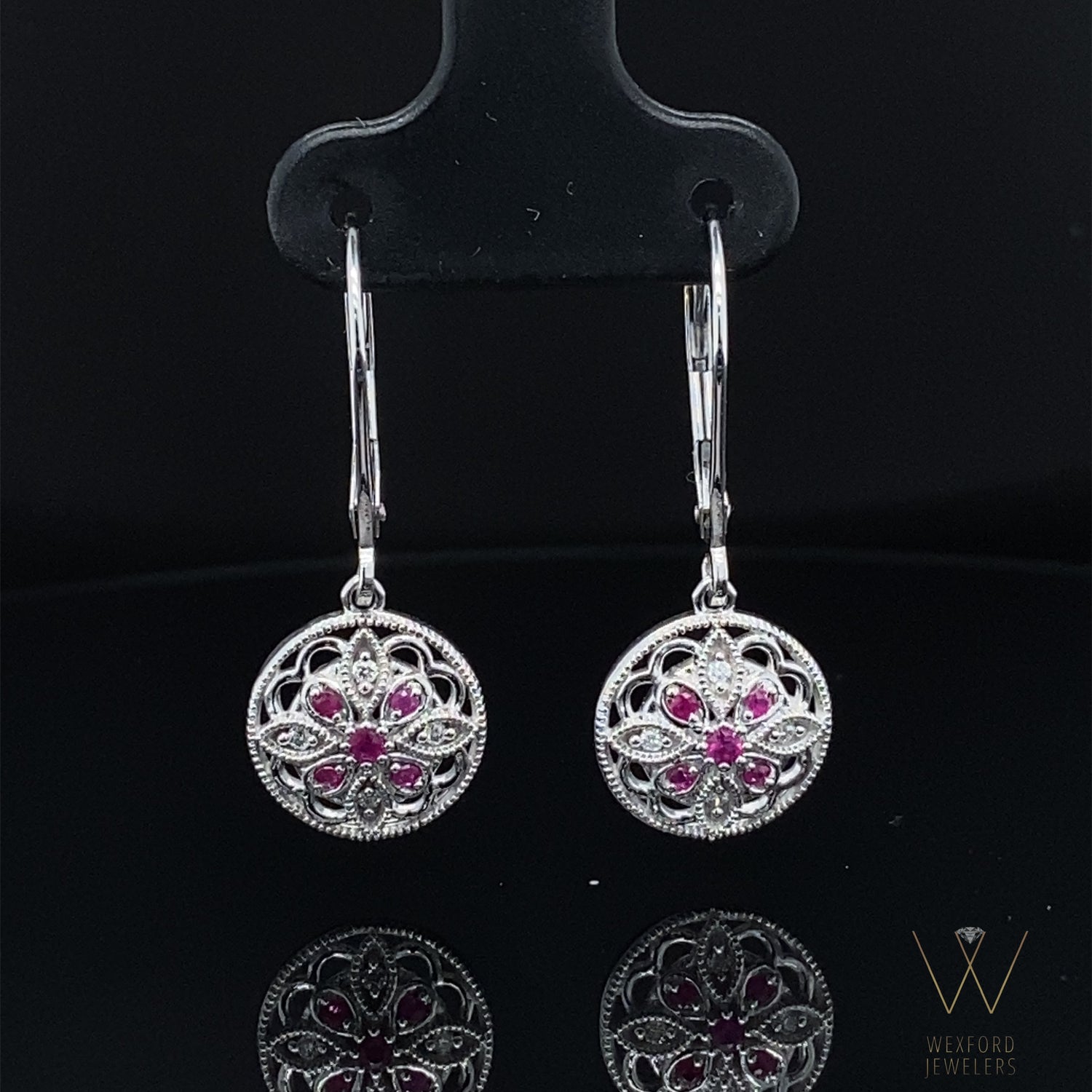 14K White .07 CTW Diamond Ruby & Earrings