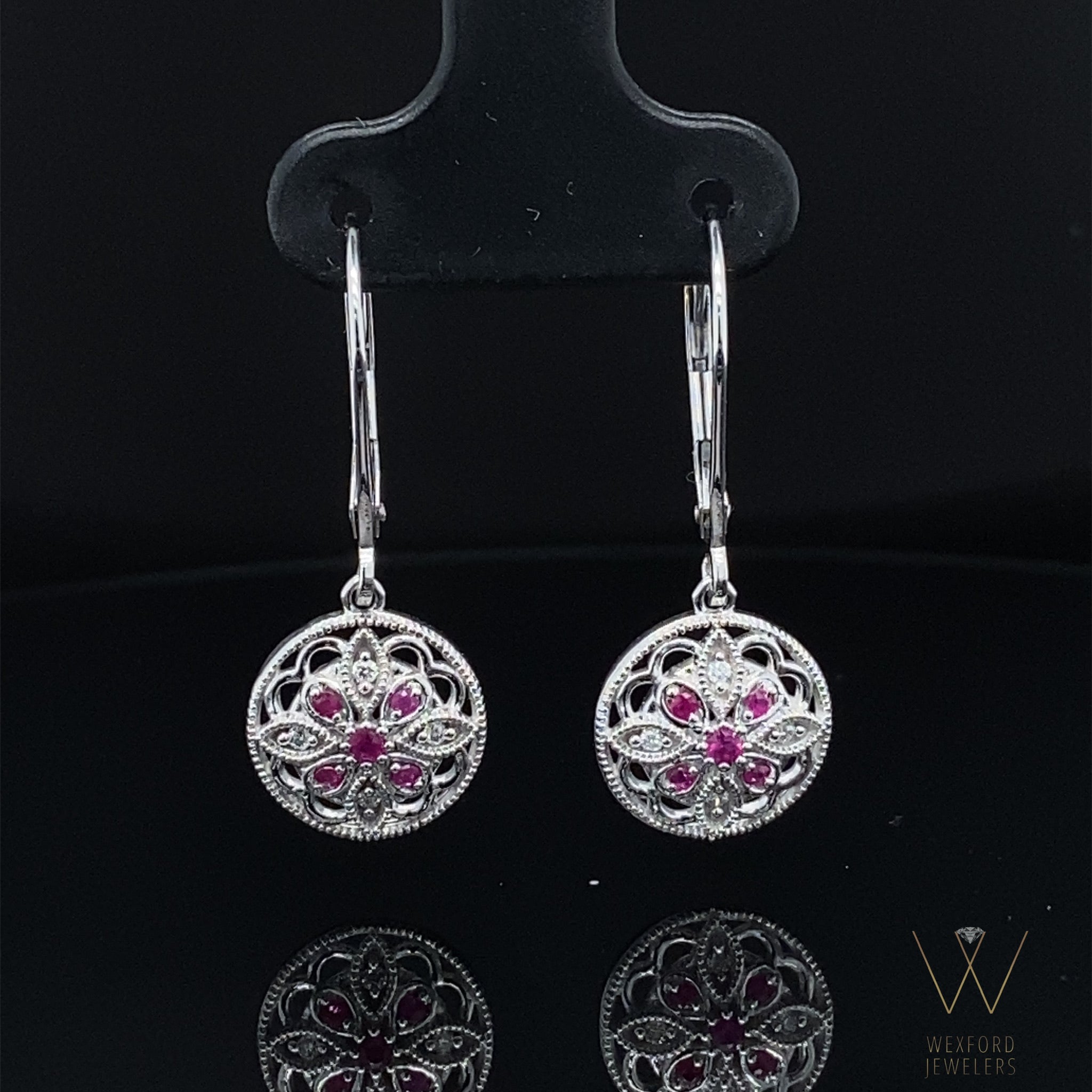 14K White .07 CTW Diamond Ruby & Earrings