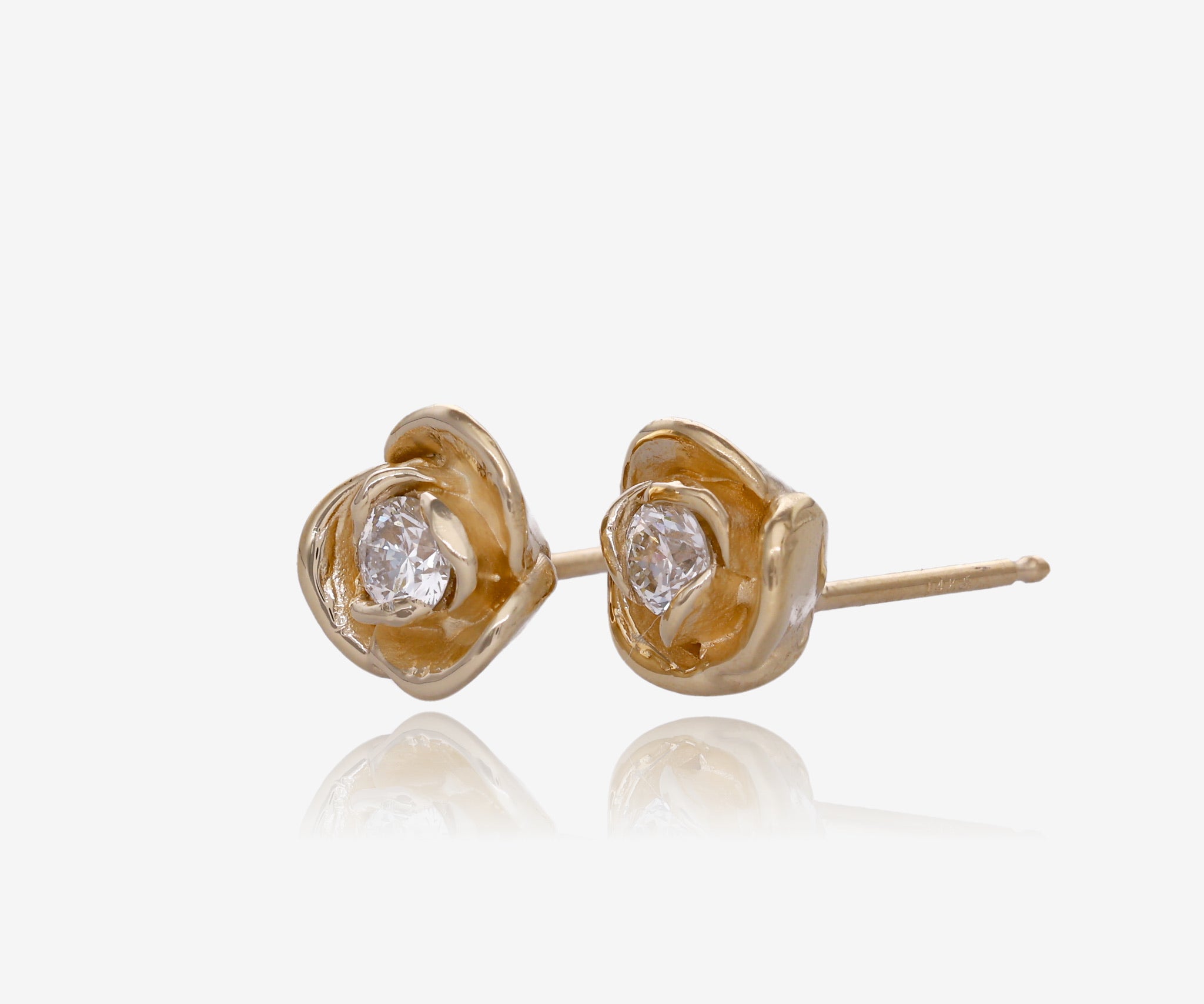 0.24ct TDW Diamond Earring Studs Yellow Gold, Petite Rosebud