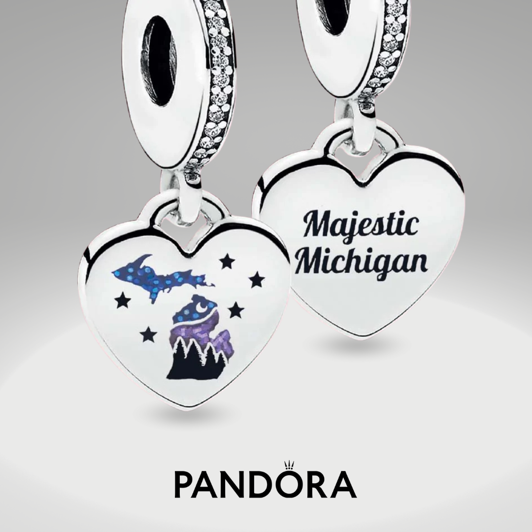 Majestic Michigan Silver Pandora Heart Dangle Charm Majestic Michigan Silver Pandora Heart Dangle Charm