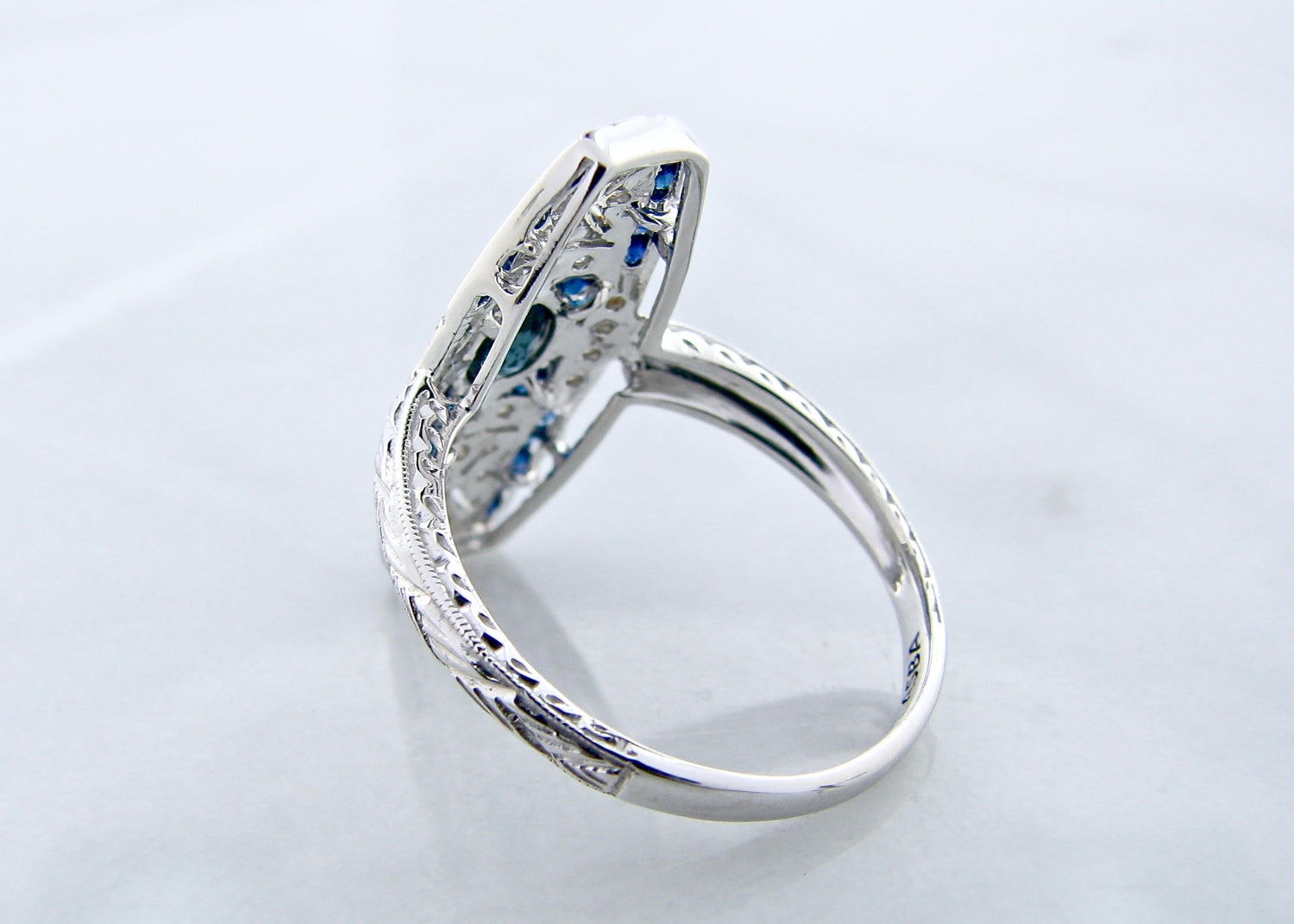 .83ct TW BL Sapphire .09ct TW Diamond 14K White Gold Ring, Darb