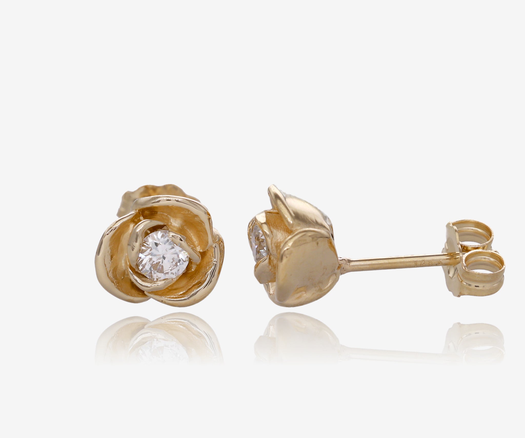 0.24ct TDW Diamond Earring Studs Yellow Gold, Petite Rosebud