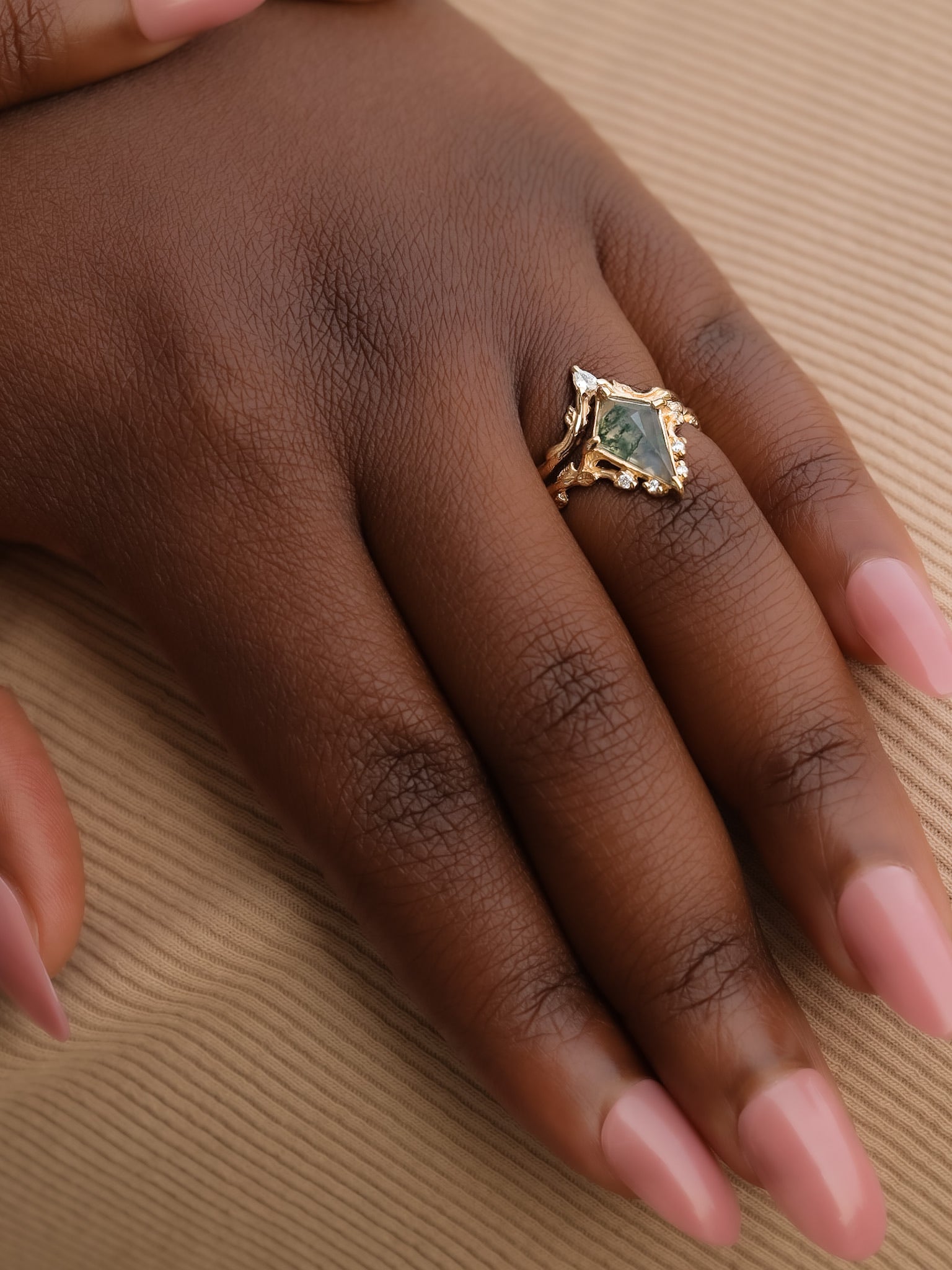 Faerie Crown Moss Agate Gold Wedding Set White Gold