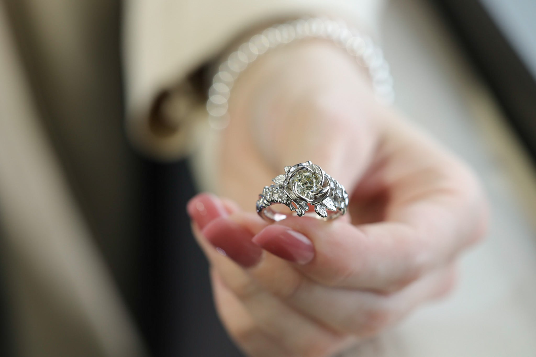 Summer Rose Diamond Ring White Gold