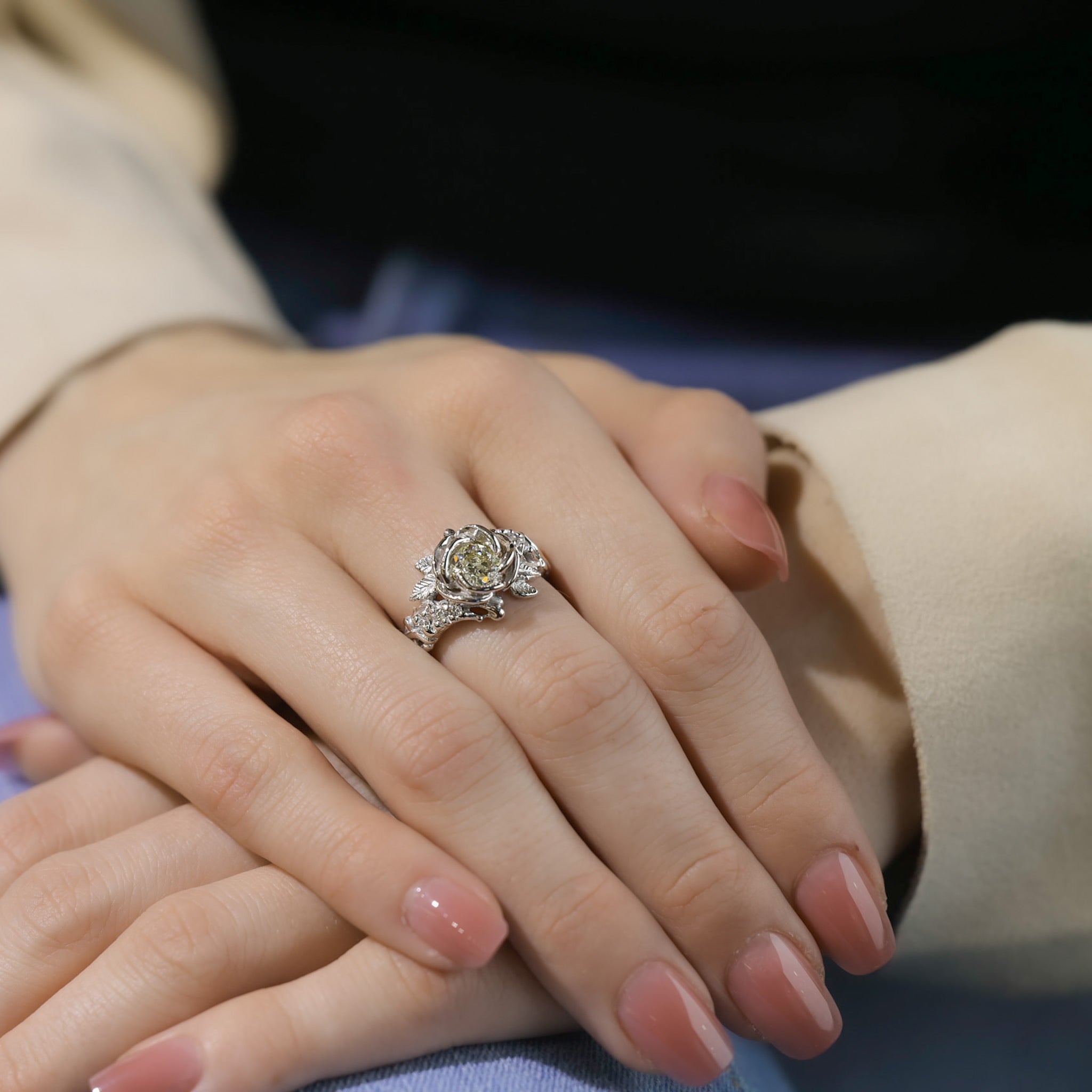 Summer Rose Diamond Ring White Gold