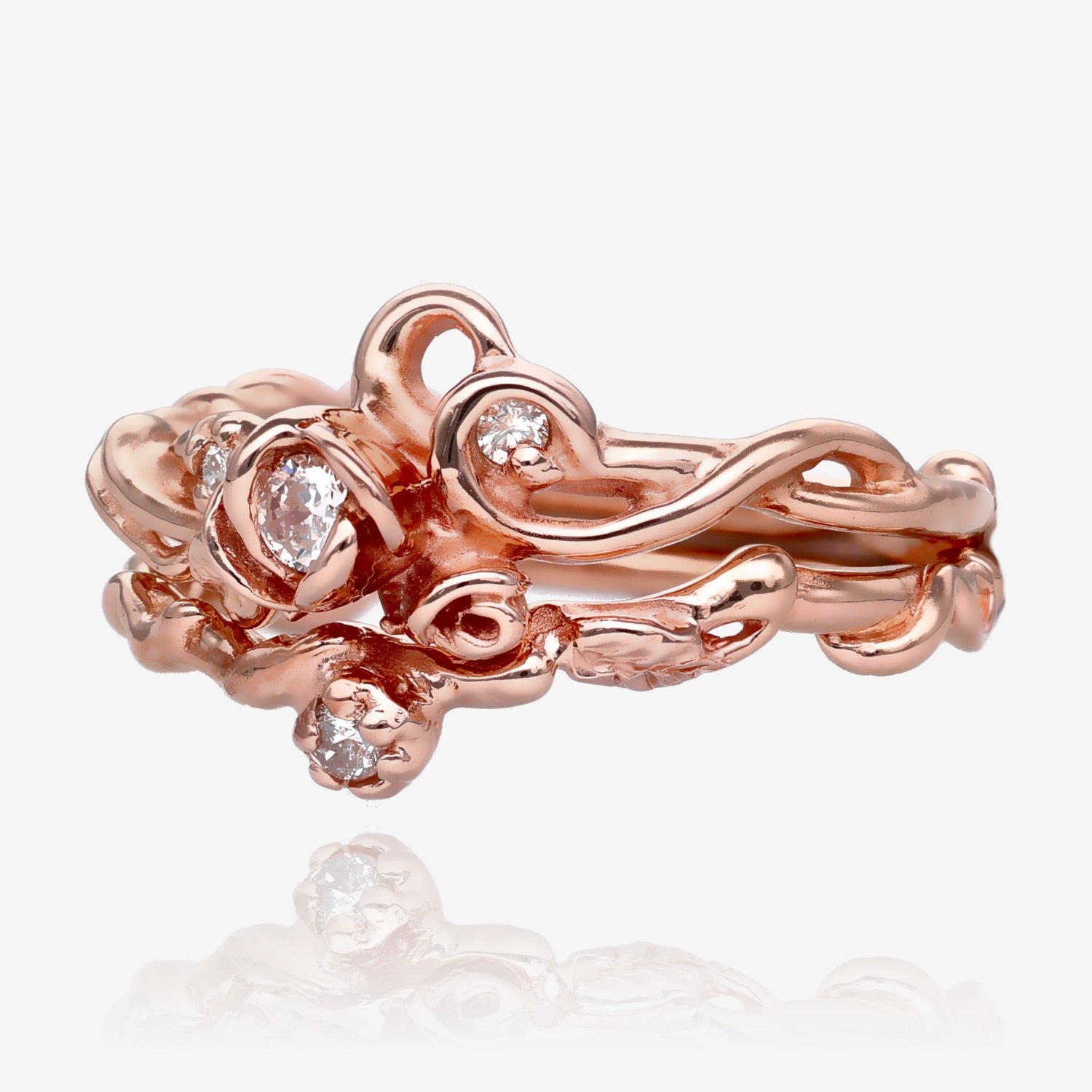 Rose Garden Wedding Set, Rose Gold & Diamond