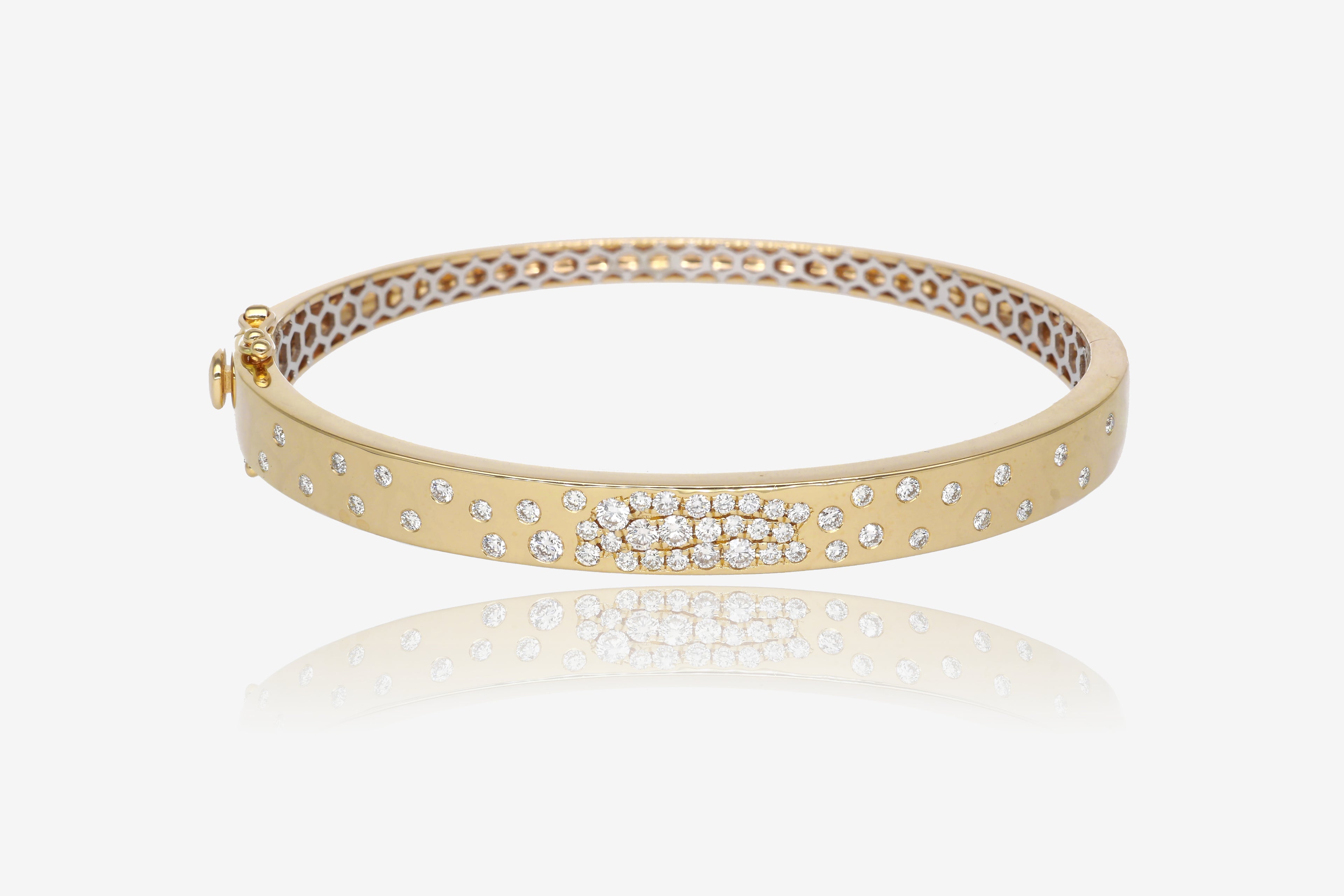 Starry Nights Pavé Diamond Hinged Gold Bangle Bracelet