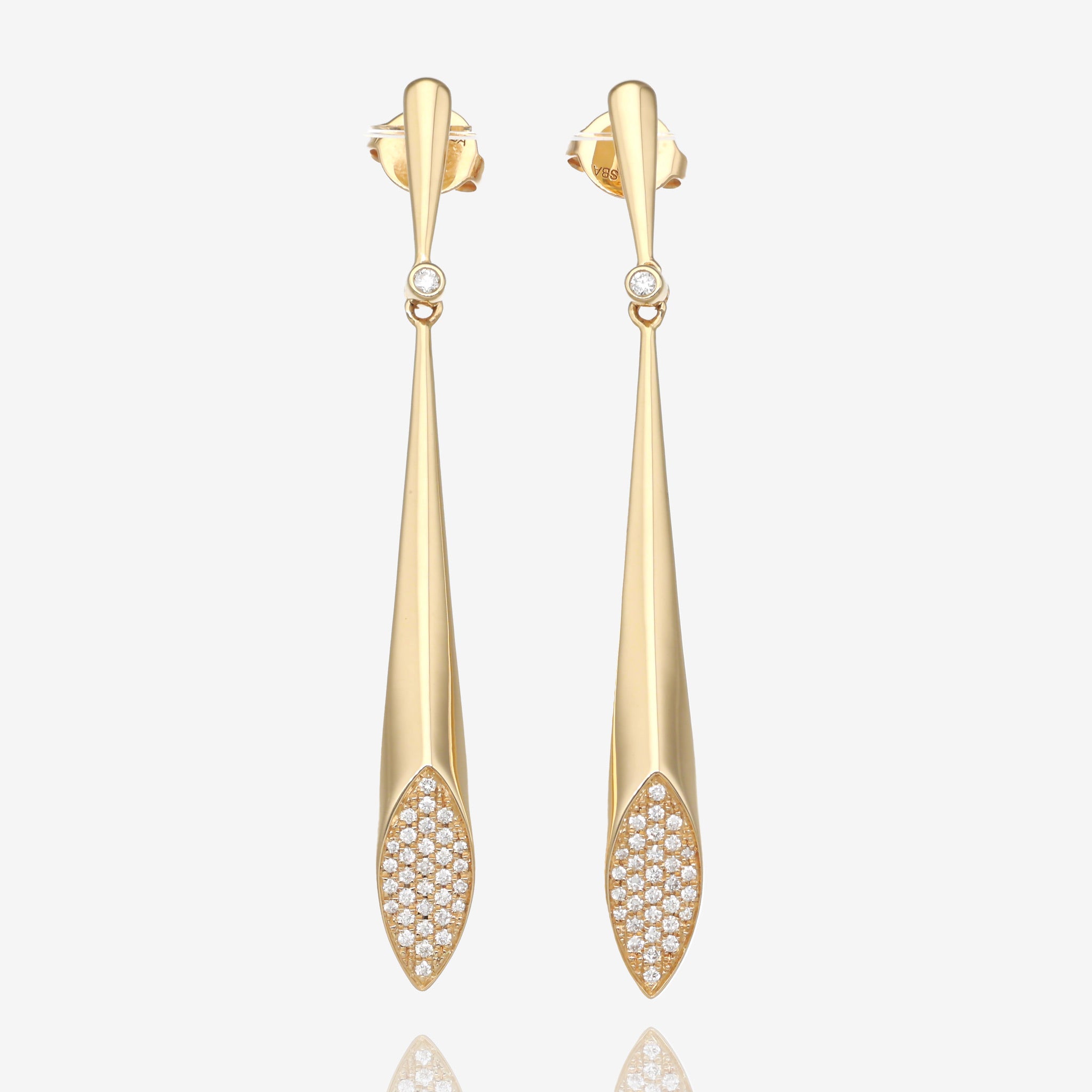Bubbly Flutes: 14K Yellow Gold Diamond Earrings