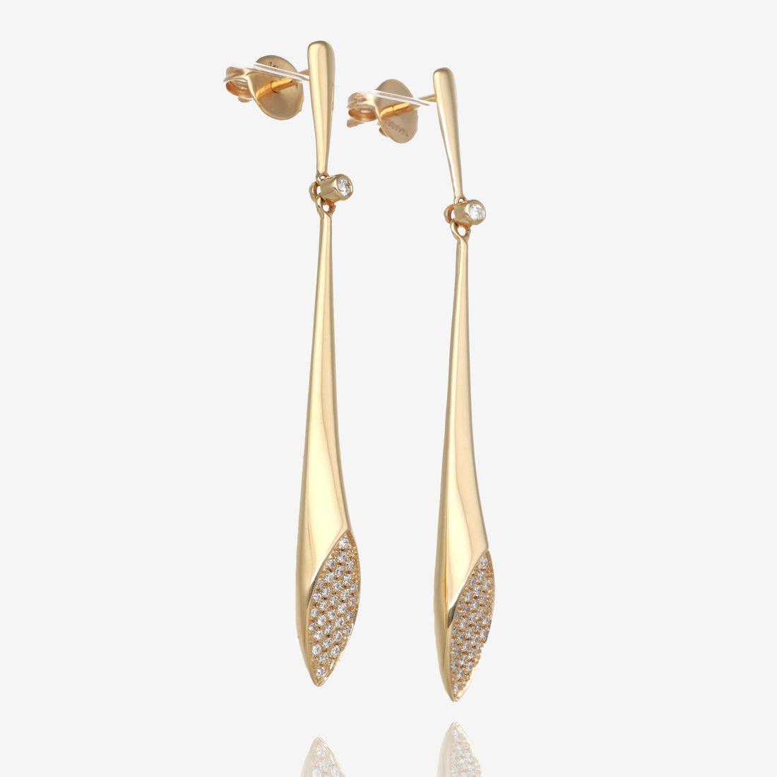 Bubbly Flutes: 14K Yellow Gold Diamond Earrings