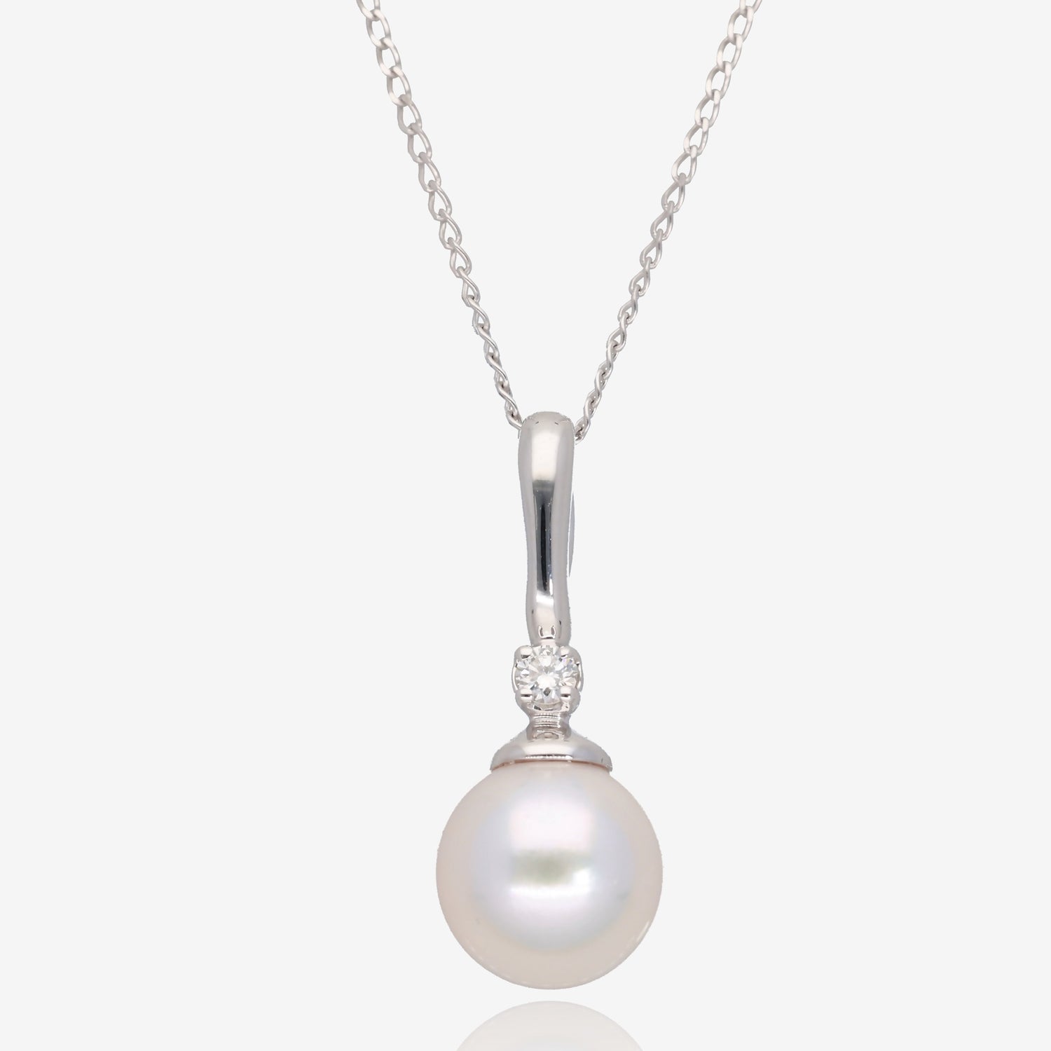 Celestial Glow: Akoya Pearl & Diamond Accent Necklace