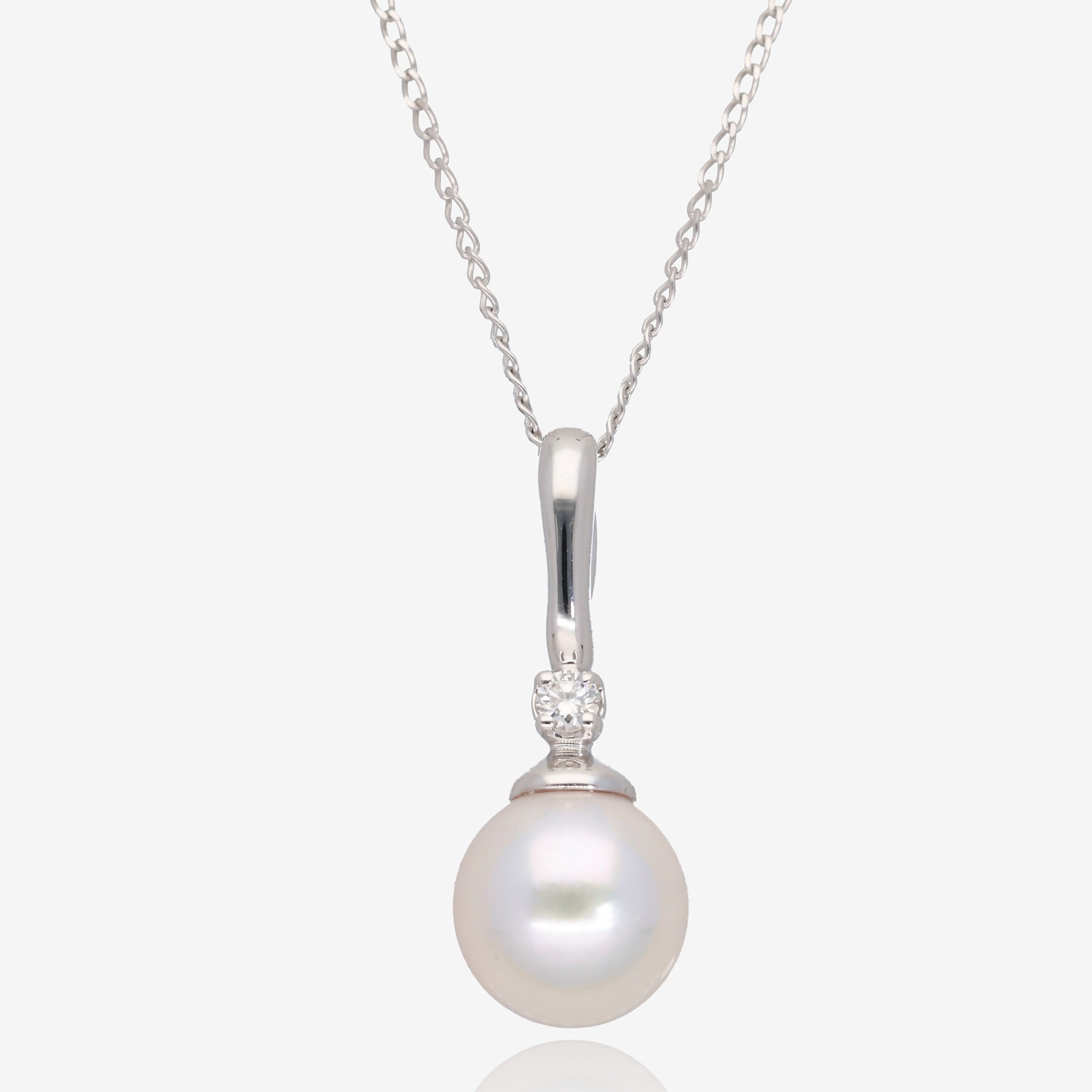 Celestial Glow: Akoya Pearl & Diamond Accent Necklace