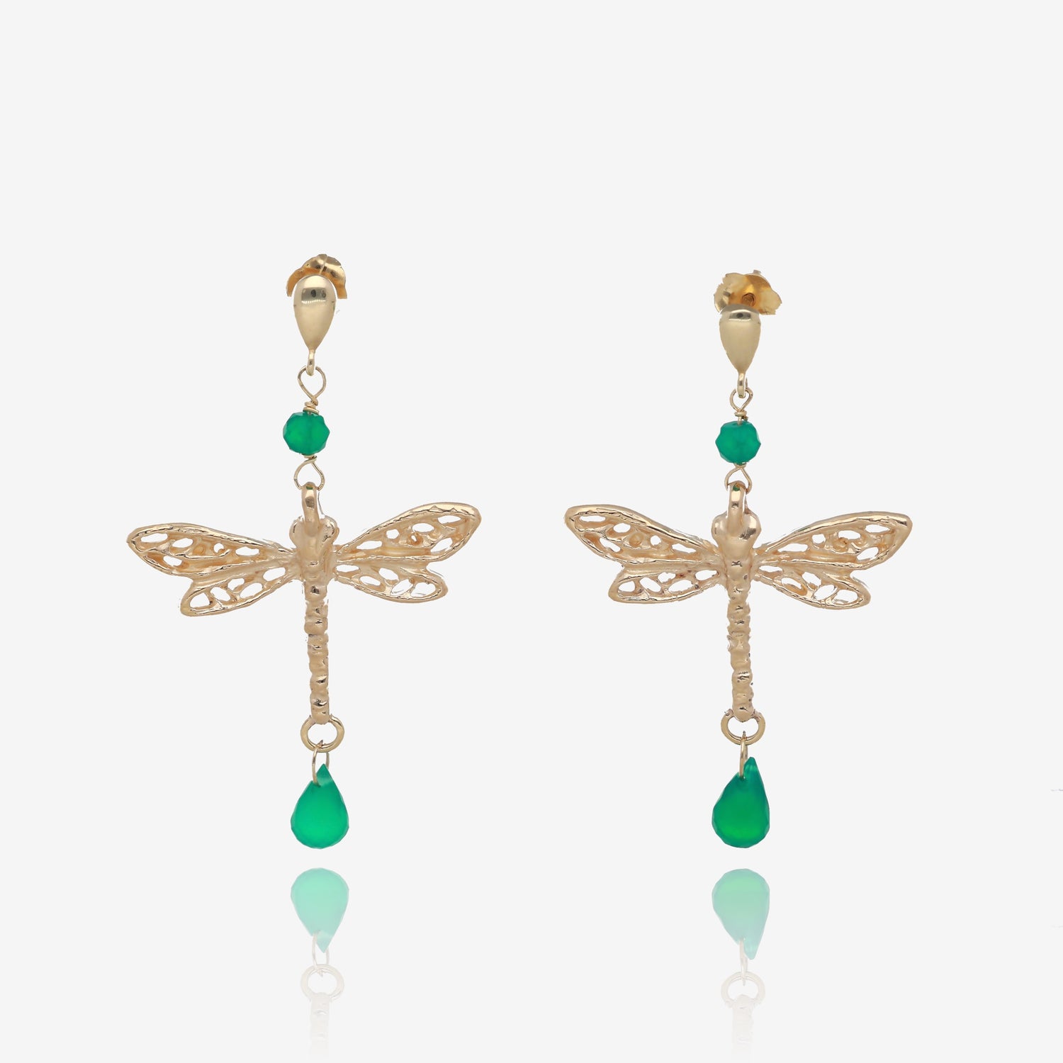 Dragonfly Dangle Earrings in Lush Green and Gold