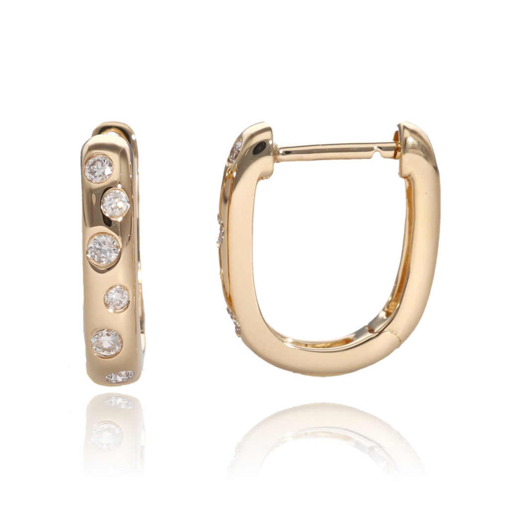Scattered Diamond Gold U Shape Hoop Earring