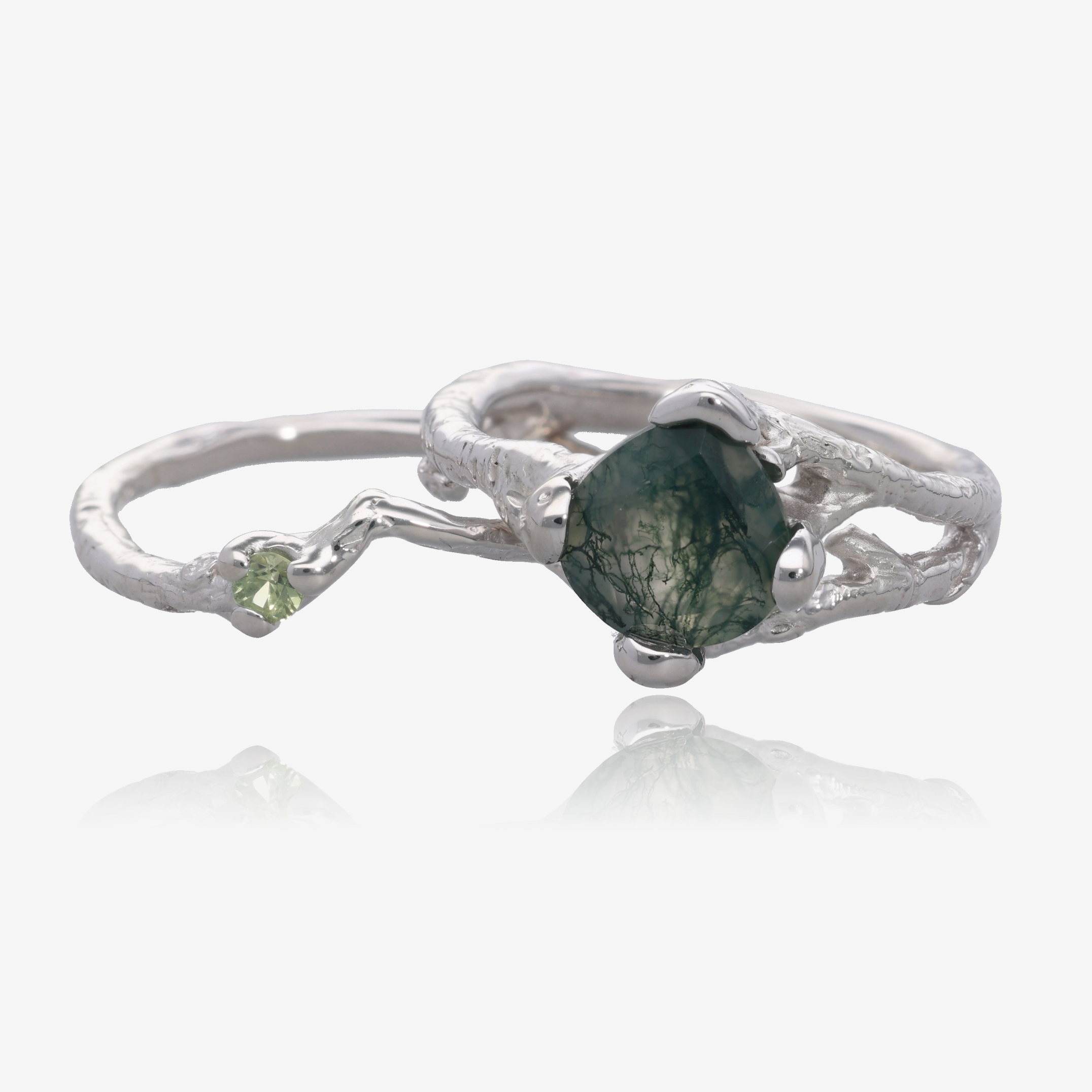 Birch Branch Wedding Set Moss Agate