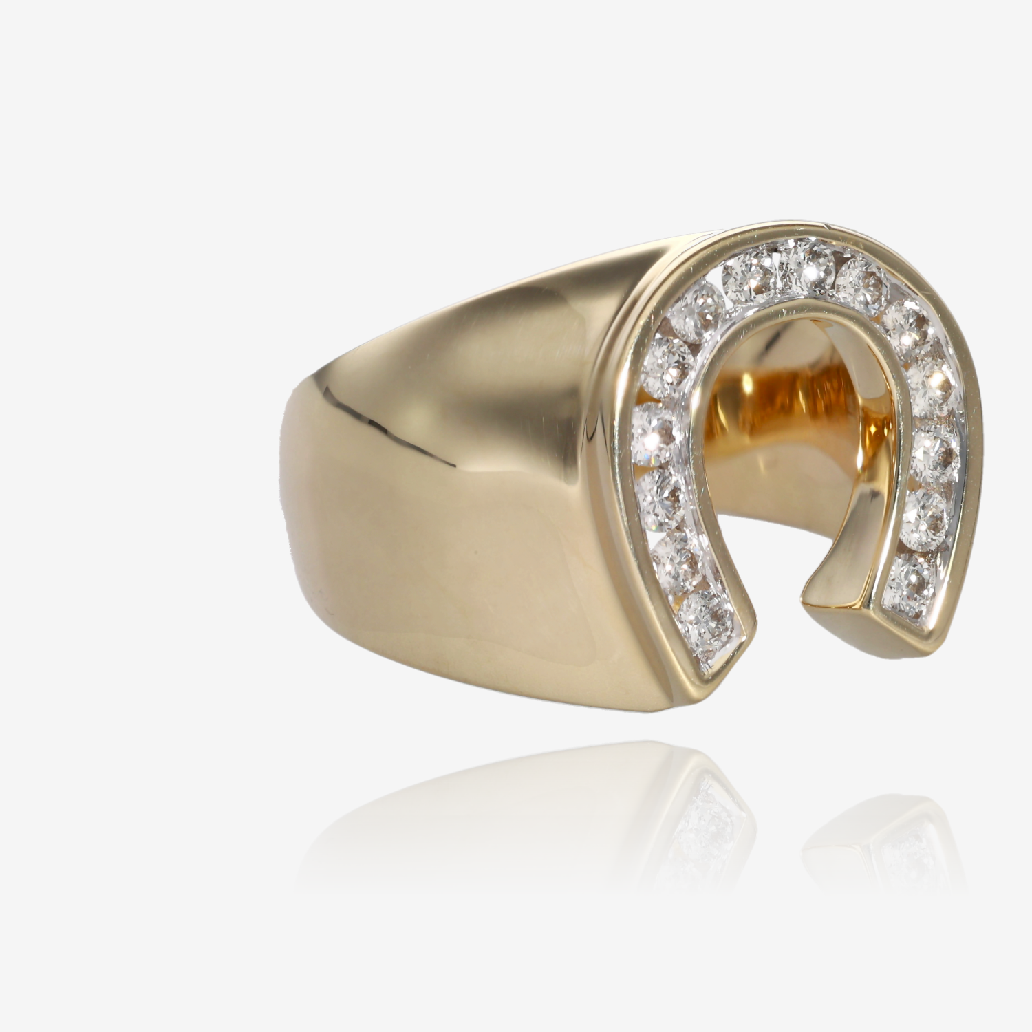 Men's 14k Yellow Gold Horseshoe Ring with Natural Diamonds Men's 14k Yellow Gold Horseshoe Ring with Natural Diamonds