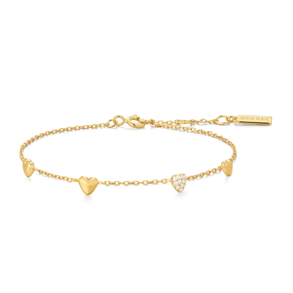 Pavé Puffed Heart Station Bracelet