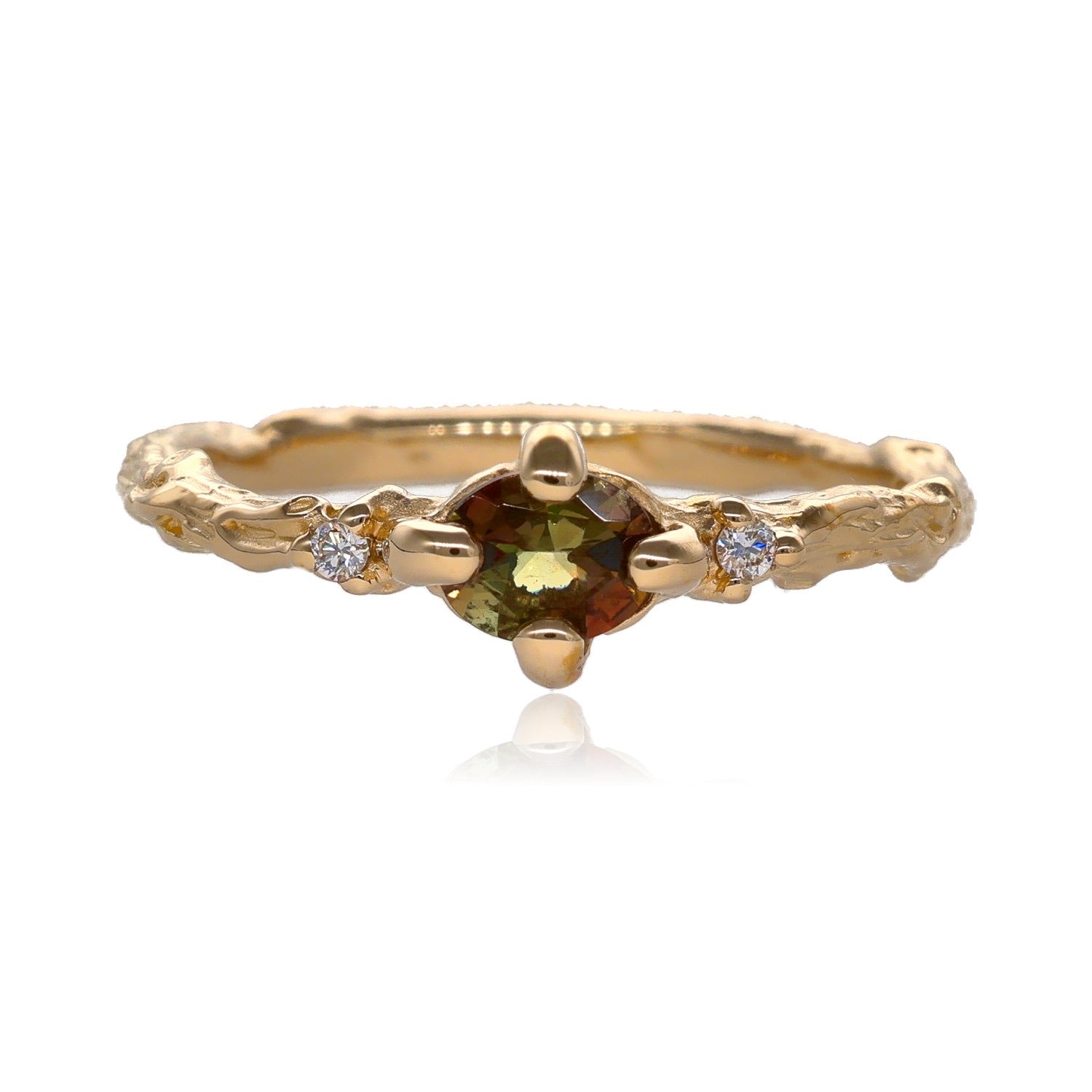 Green Andalusite Branch Band in Gold