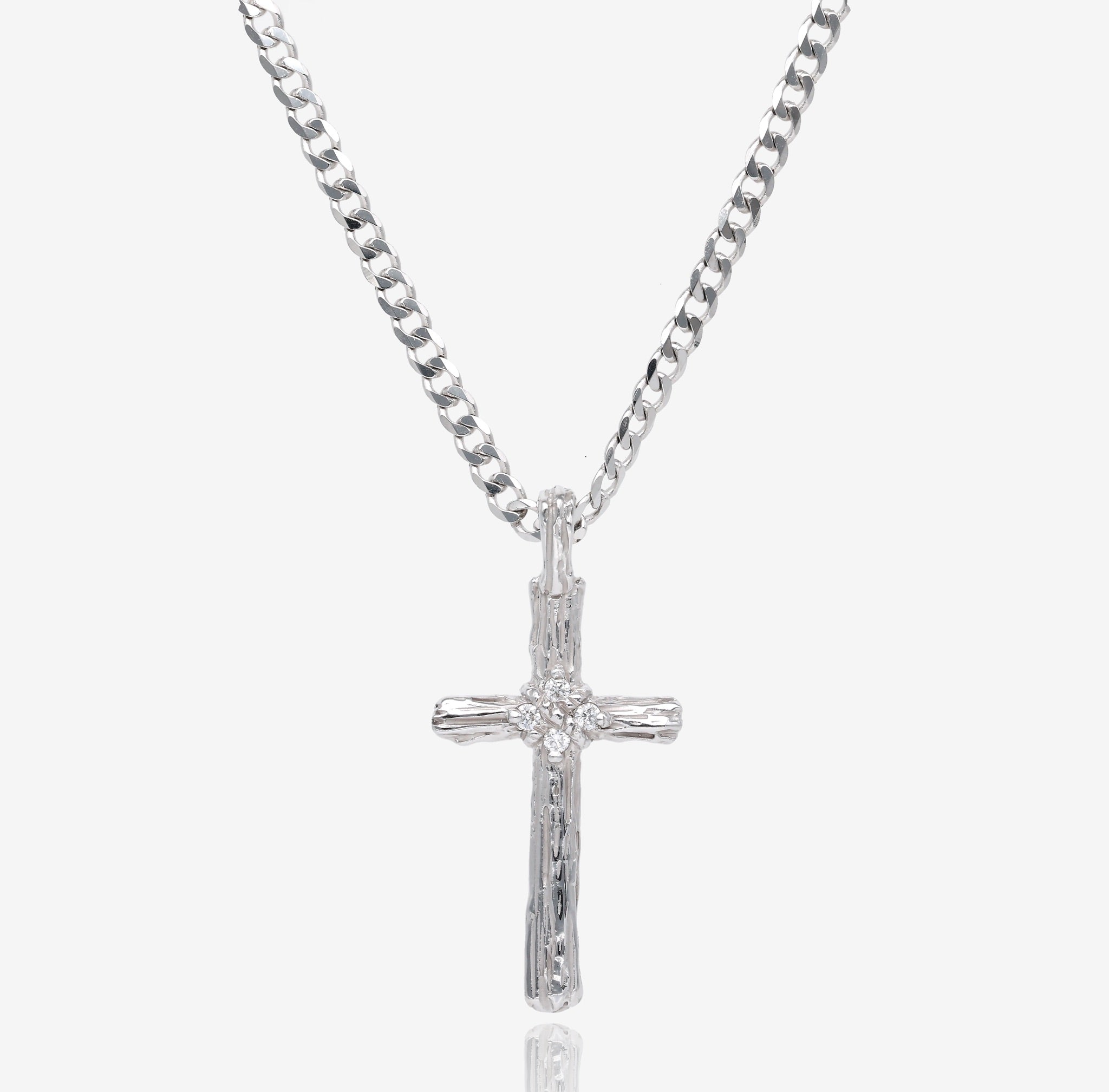 Diamond Driftwood Cross Necklace in 14k White Gold