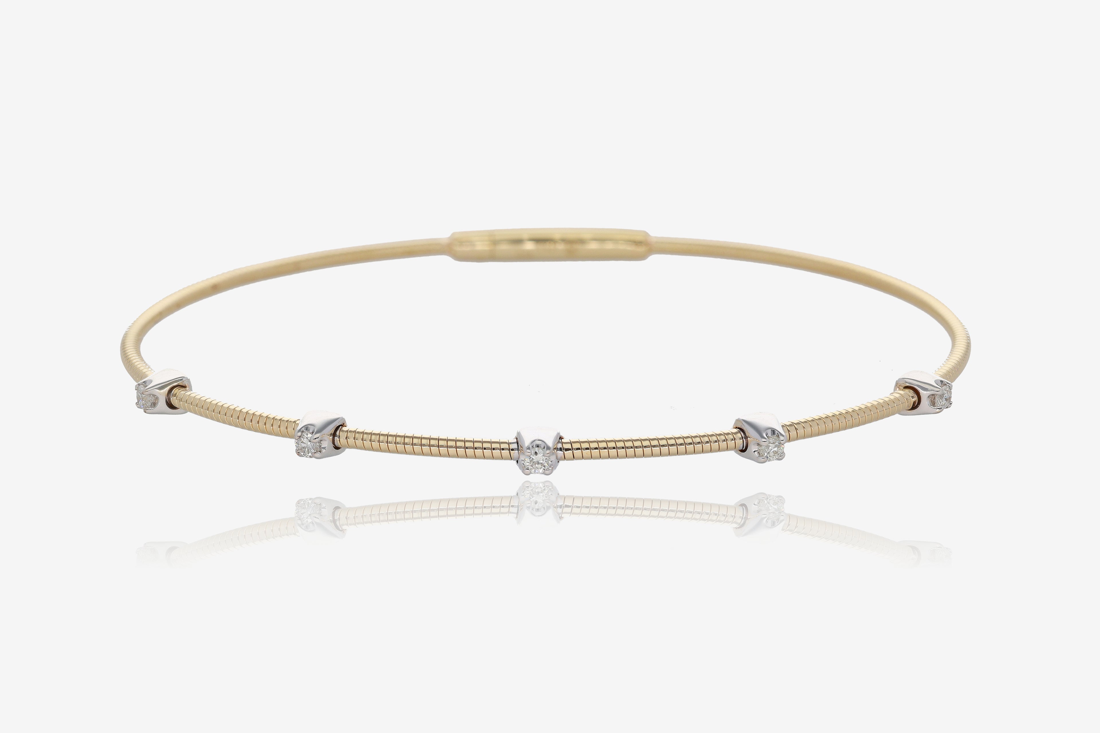 Two Tone Minimal Diamond Flex Bangle in 14K Yellow Gold
