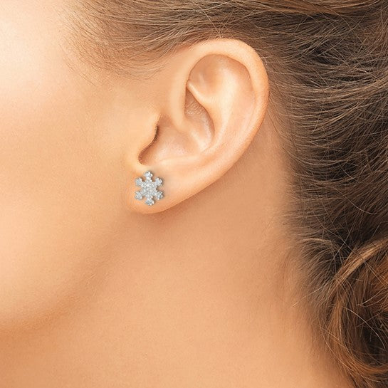 Silver CZ Sparkling Snowflake Stud Earrings
