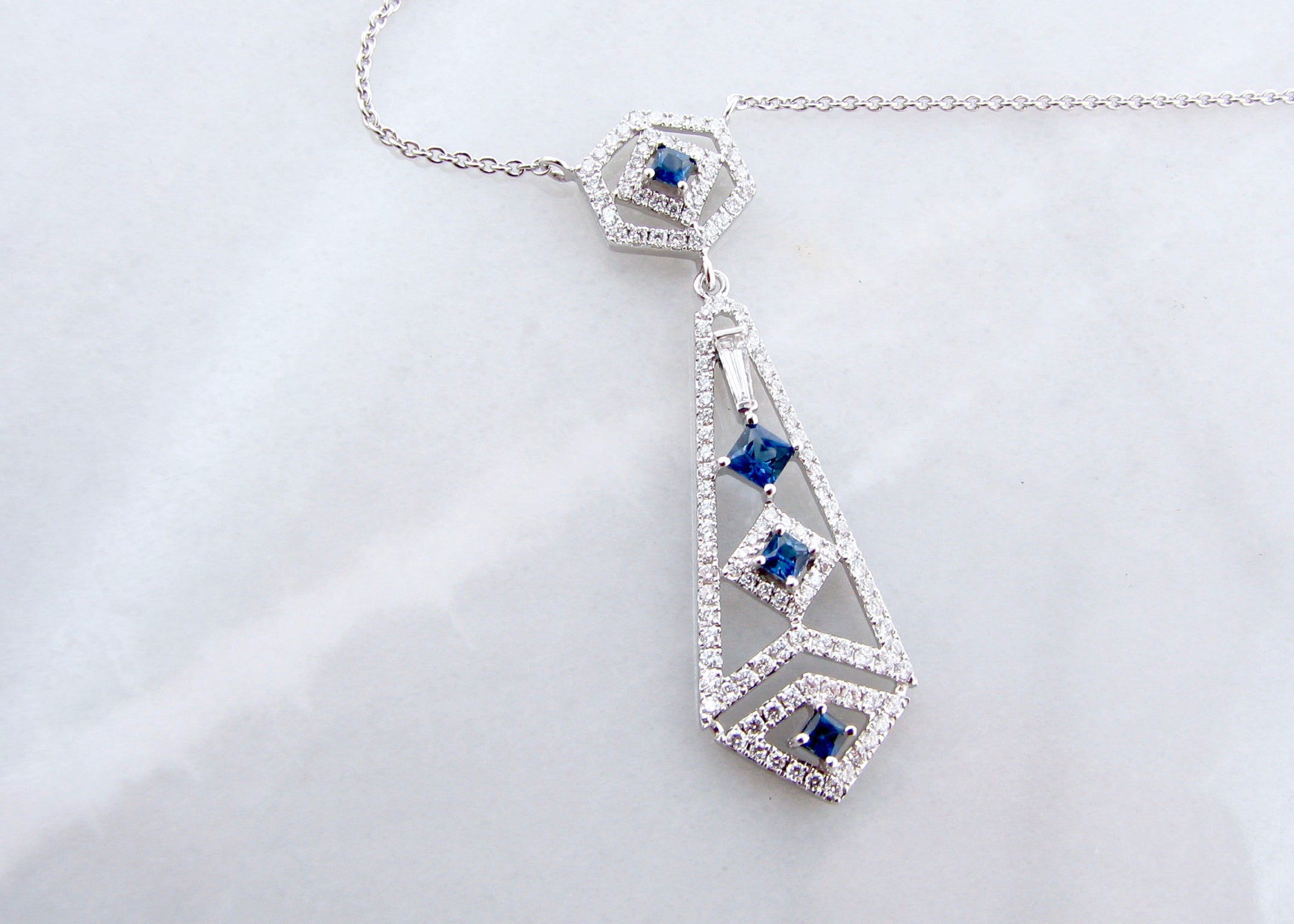 .48ct TDW Diamond & .33CTW Blue Sapphire White Gold