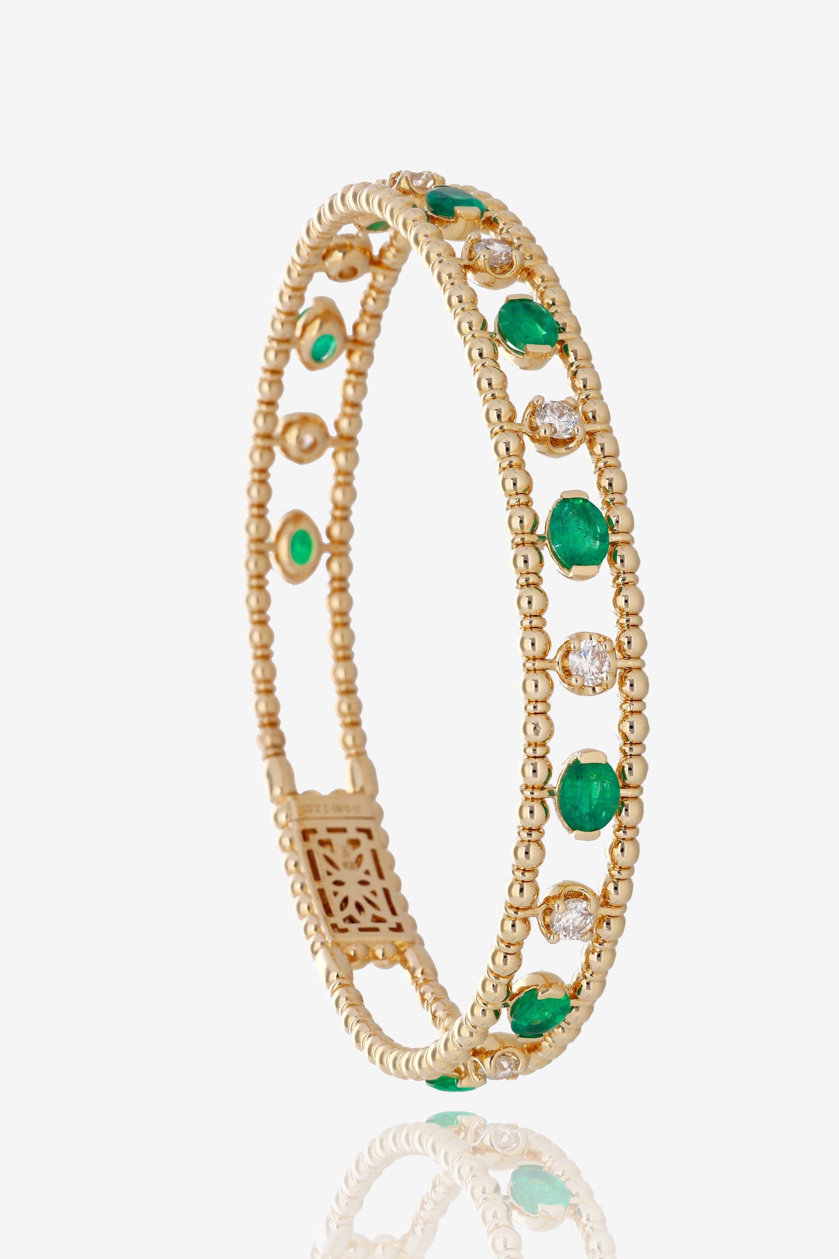 Emerald and Diamond Beaded Flex Bangle in 14K Yellow Gold