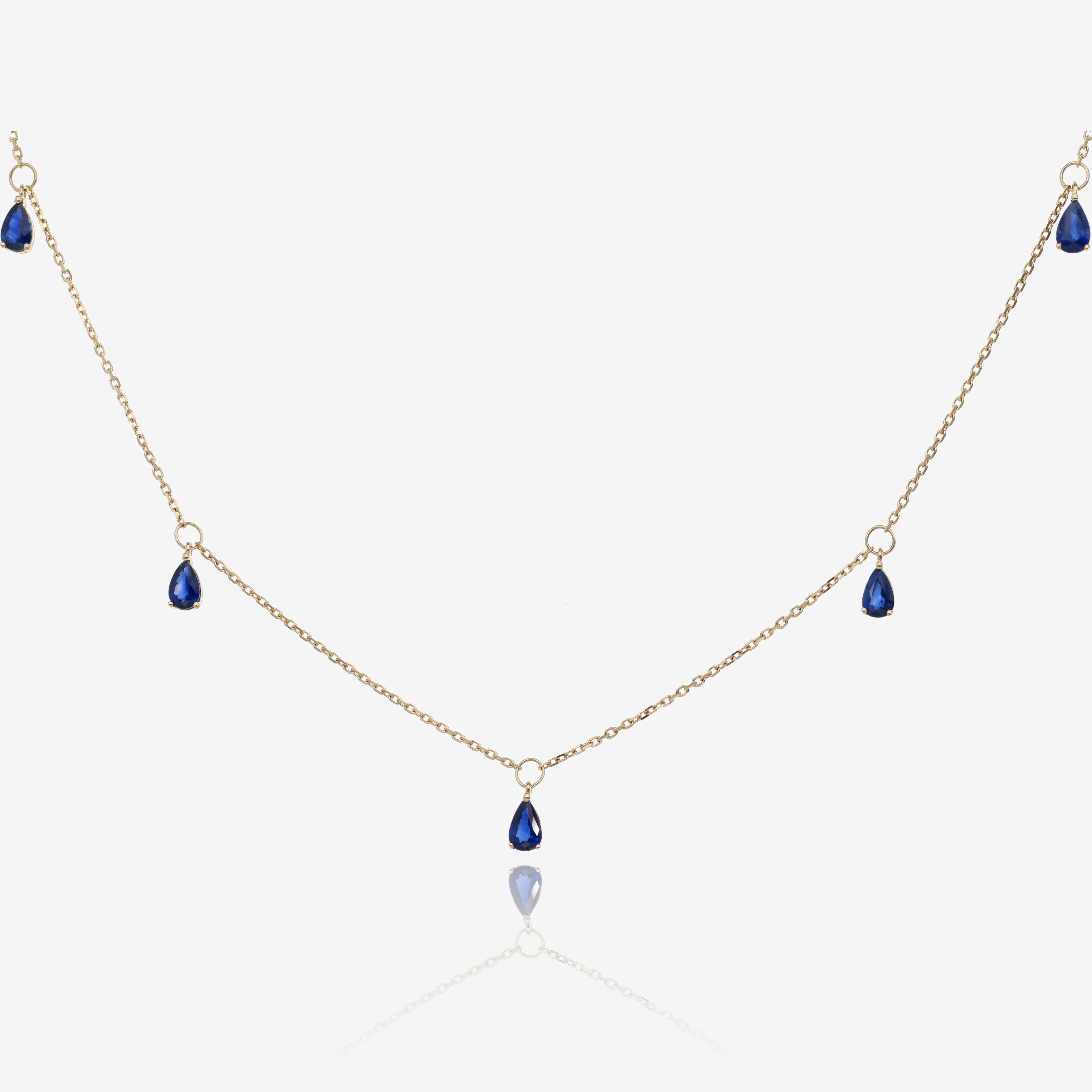 5 Drop Sapphire Necklace in 14k Yellow Gold