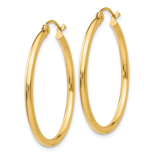 14k Polished 2x30mm Lightweight Tube Hoop Earrings