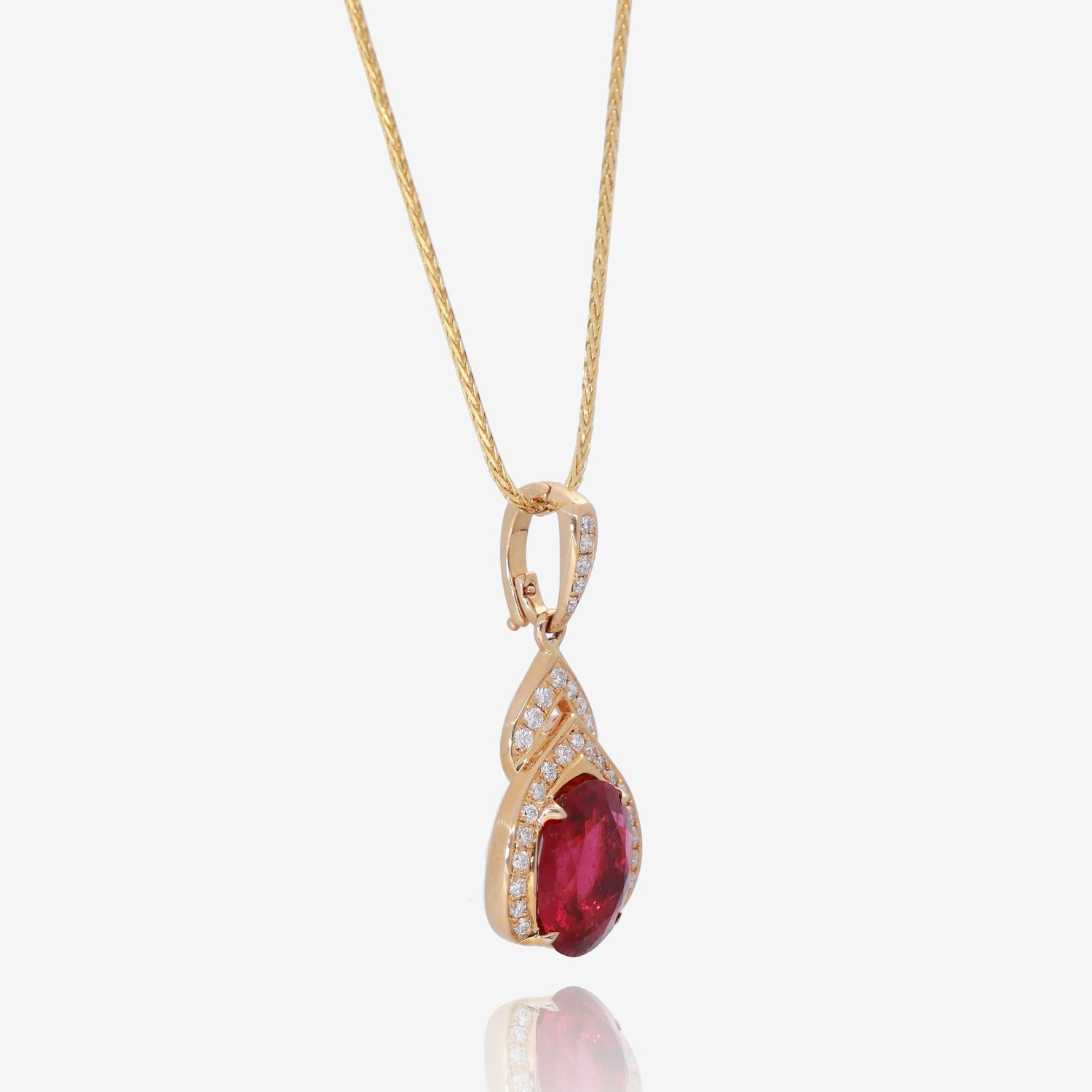 14K Yellow Gold Rubilite Garnet Diamond Pendant