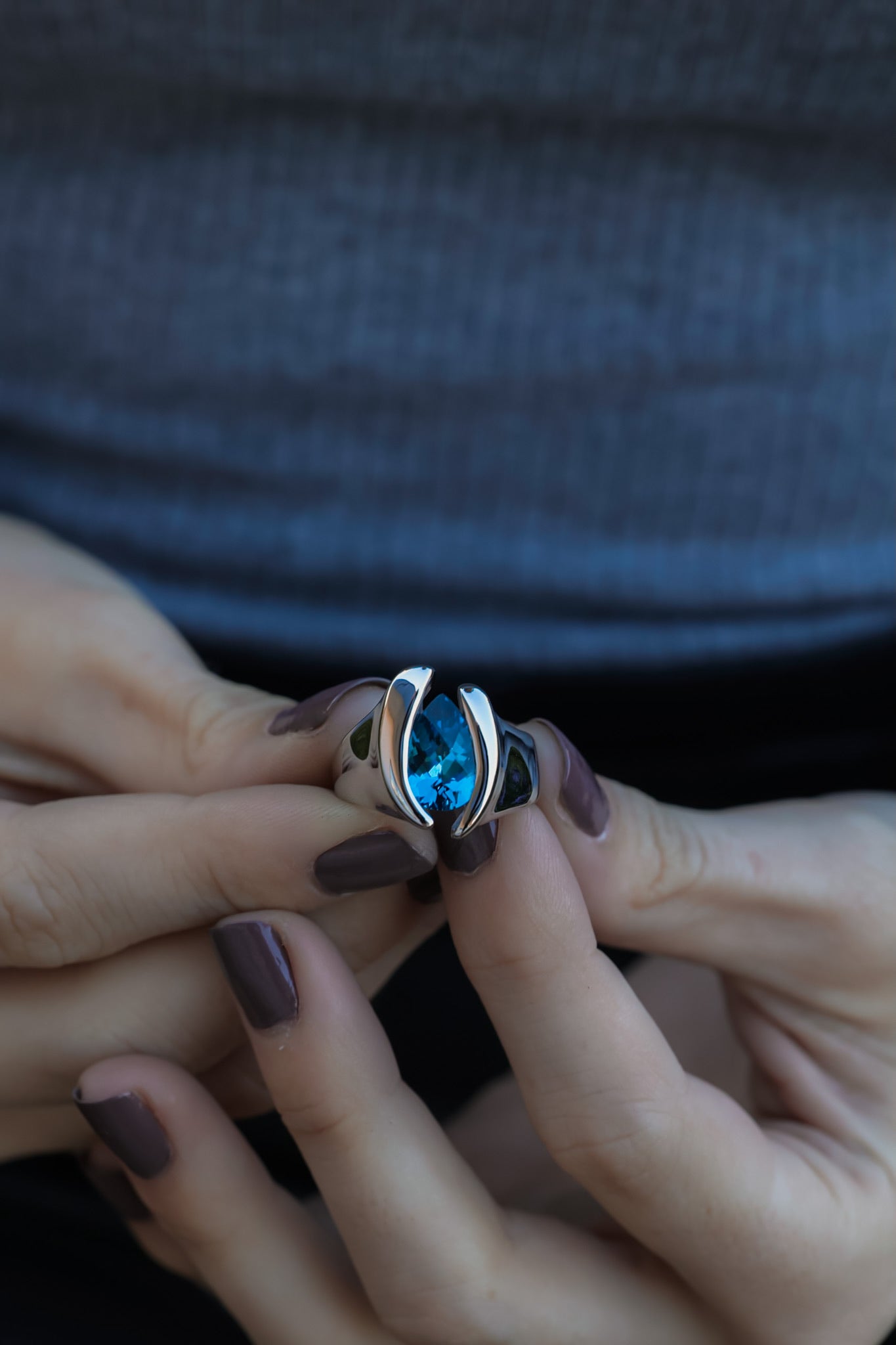 3.4ct Pear Shp London Blue Topaz Silver Ring, Quotations