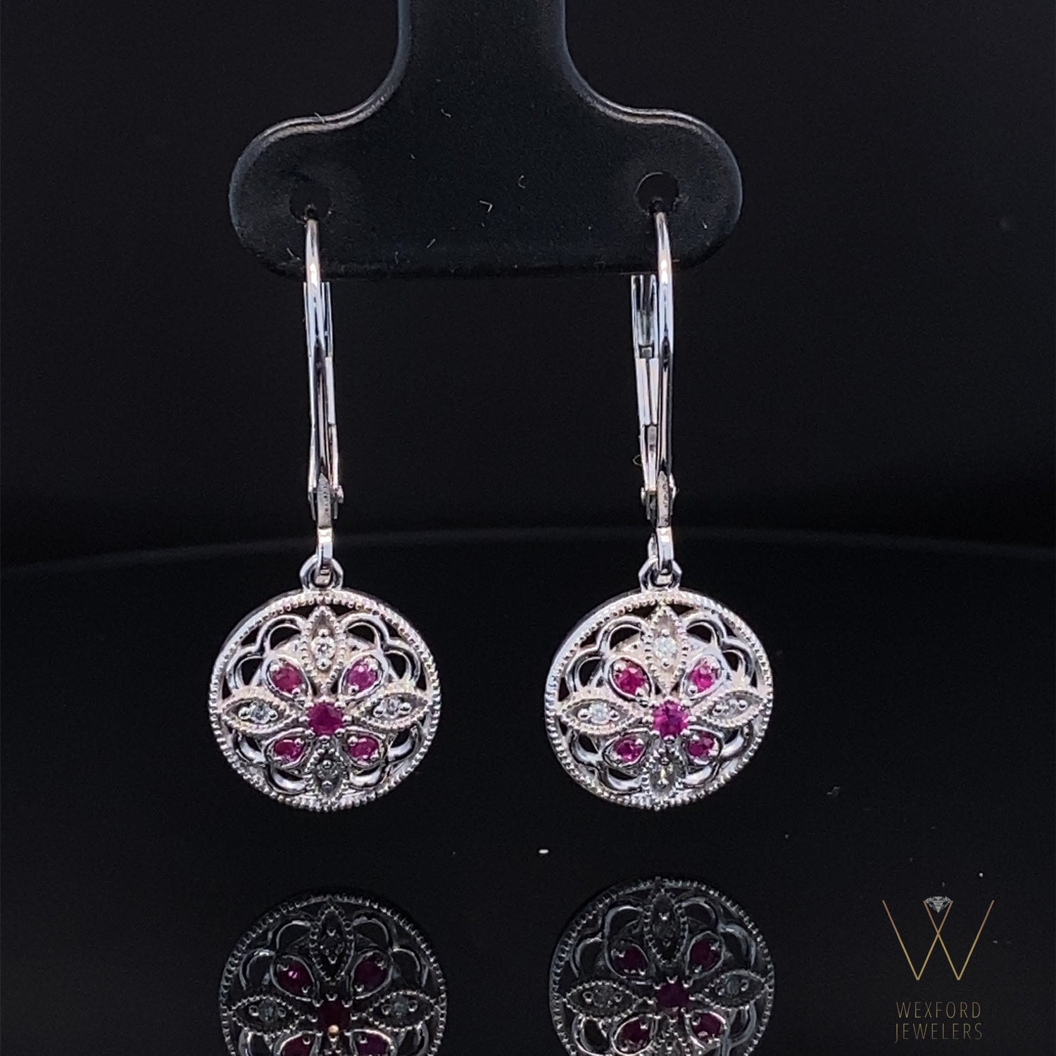 14K White .07 CTW Diamond Ruby & Earrings