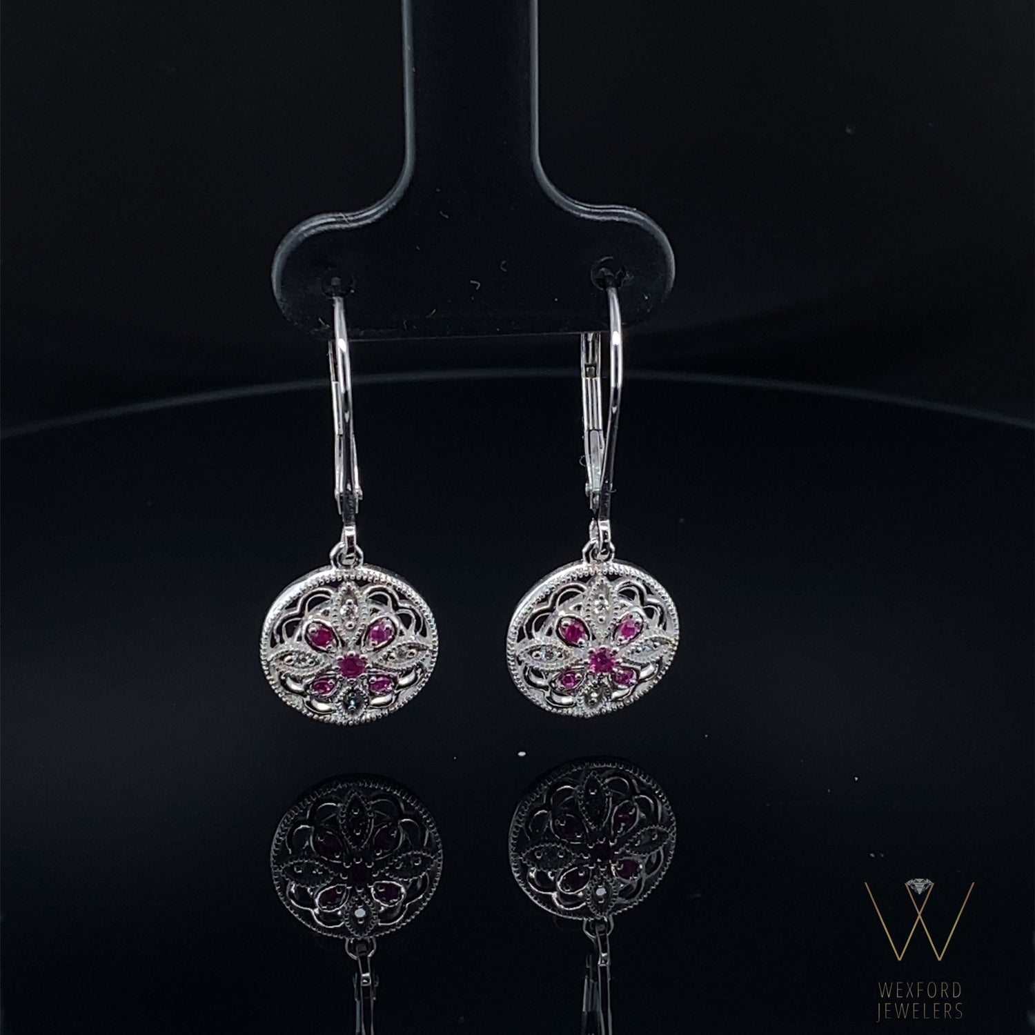 14K White .07 CTW Diamond Ruby & Earrings