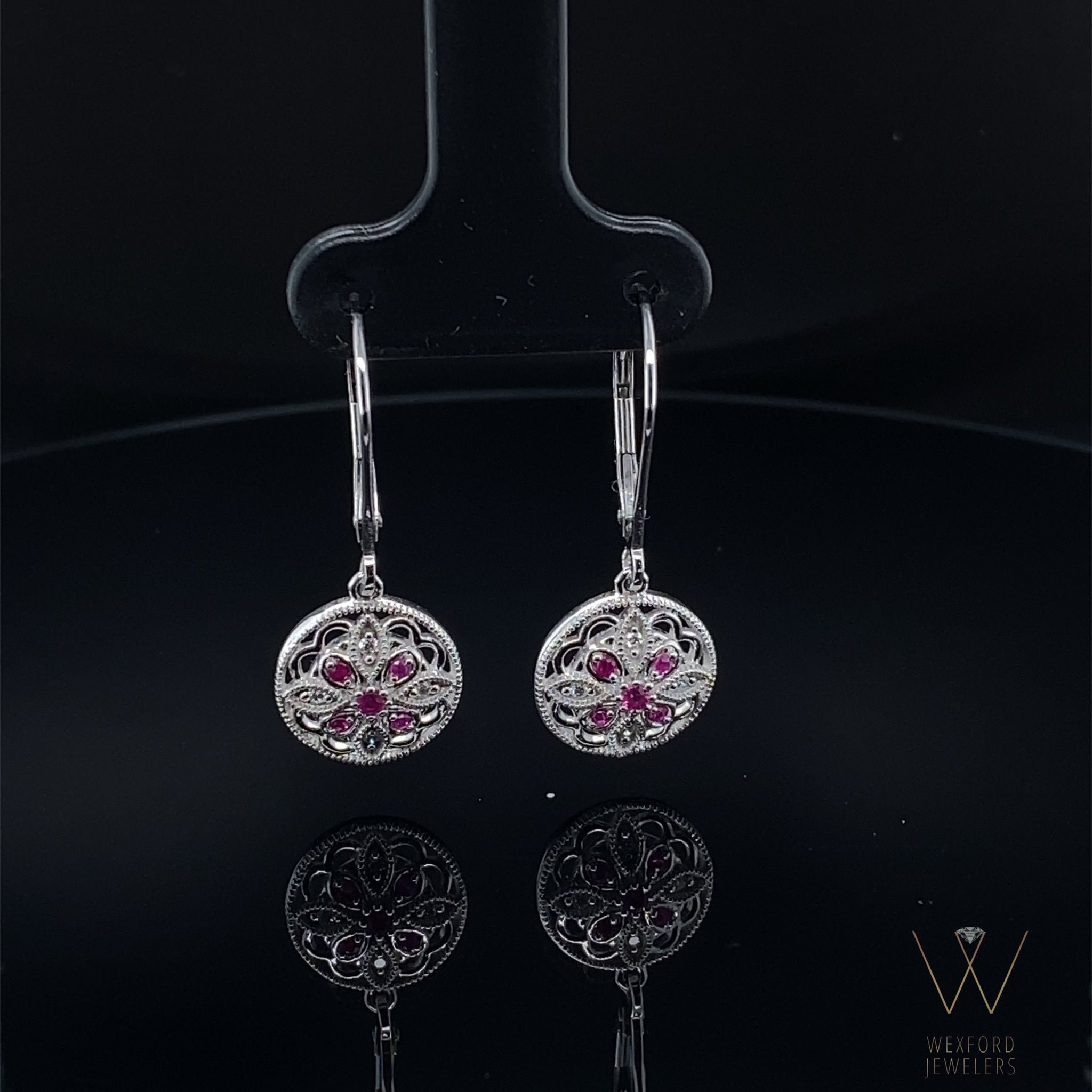 14K White .07 CTW Diamond Ruby & Earrings