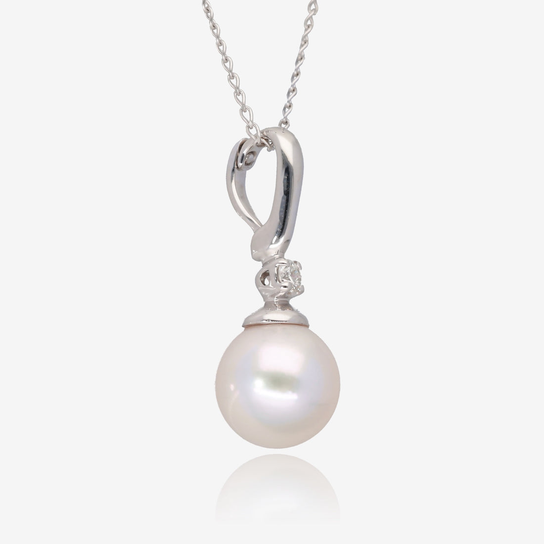 Celestial Glow: Akoya Pearl & Diamond Accent Necklace