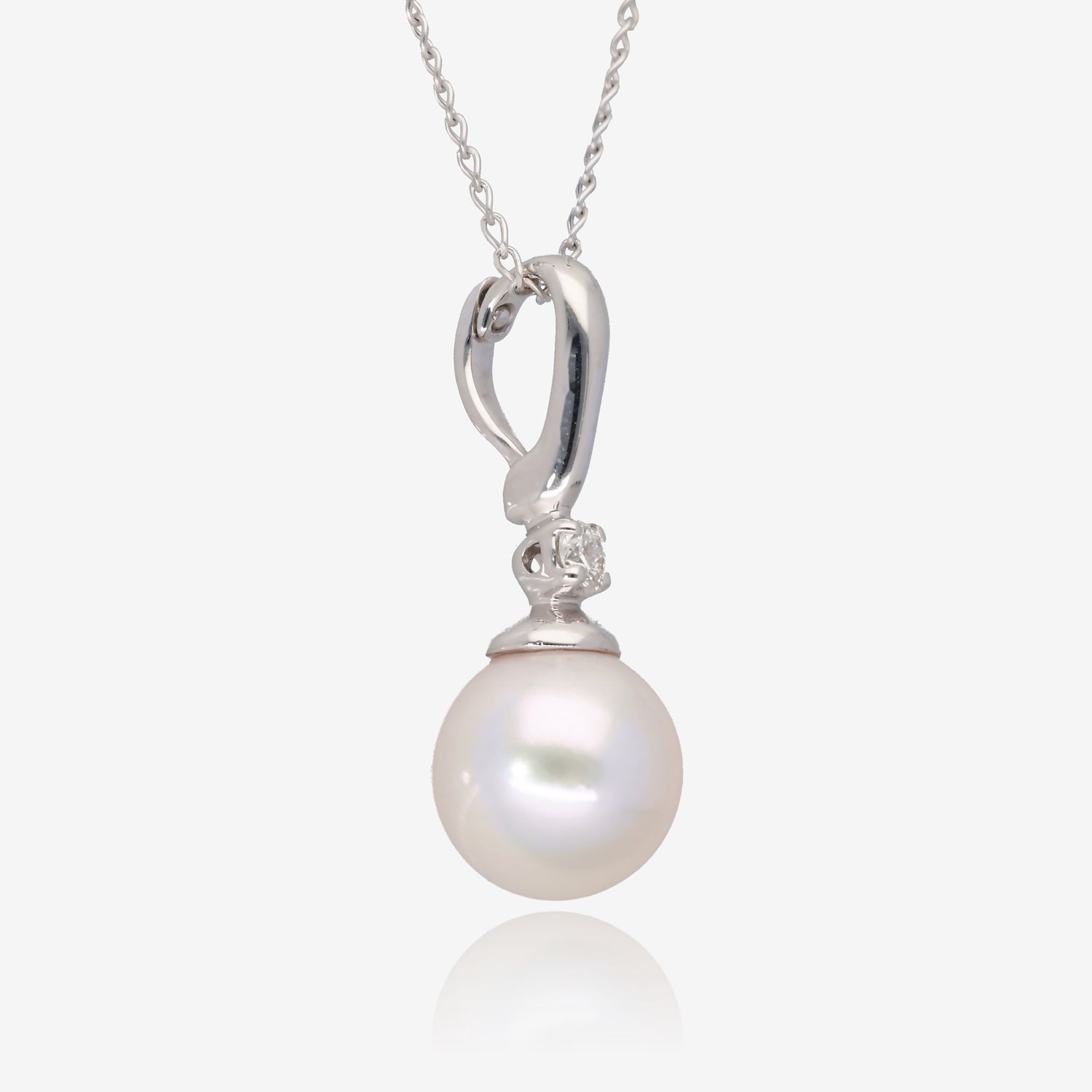 Celestial Glow: Akoya Pearl & Diamond Accent Necklace