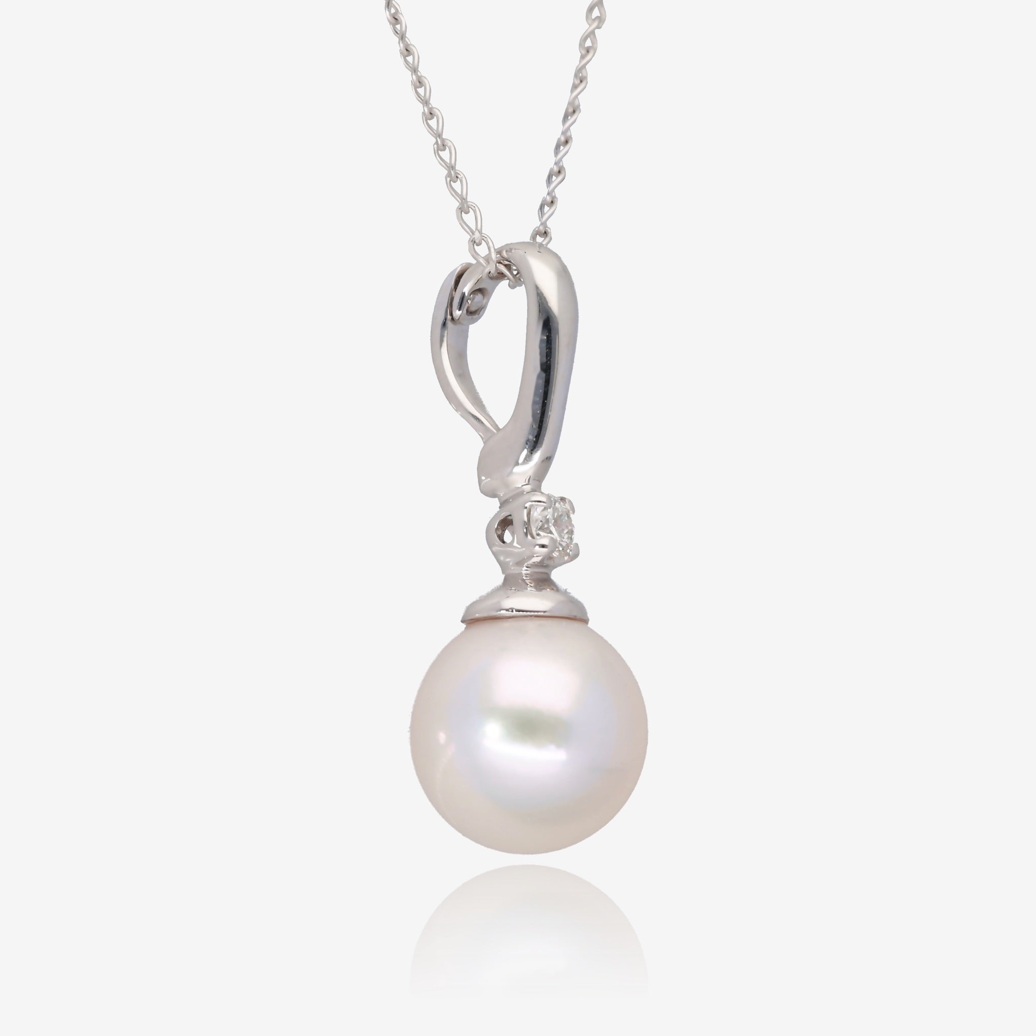Celestial Glow: Akoya Pearl & Diamond Accent Necklace